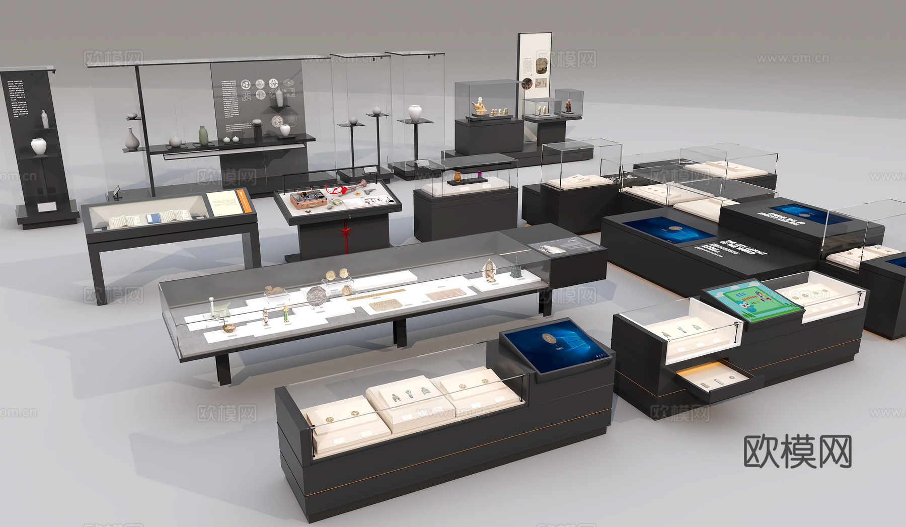 博物馆展柜 展托 智能展柜3d模型下载（渲染图3）