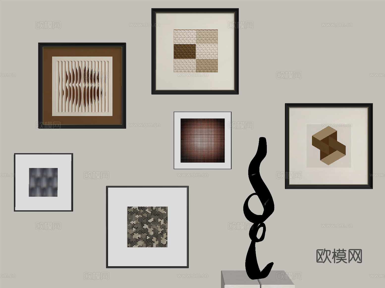 中古风挂画组合 装饰挂画su模型