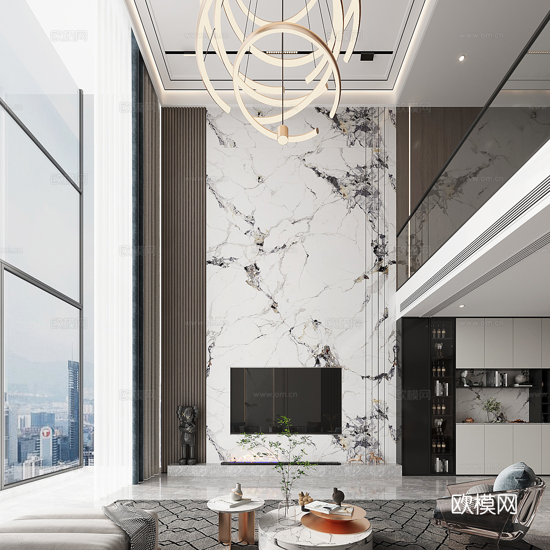 别墅客厅大堂3d模型下载（渲染图2）