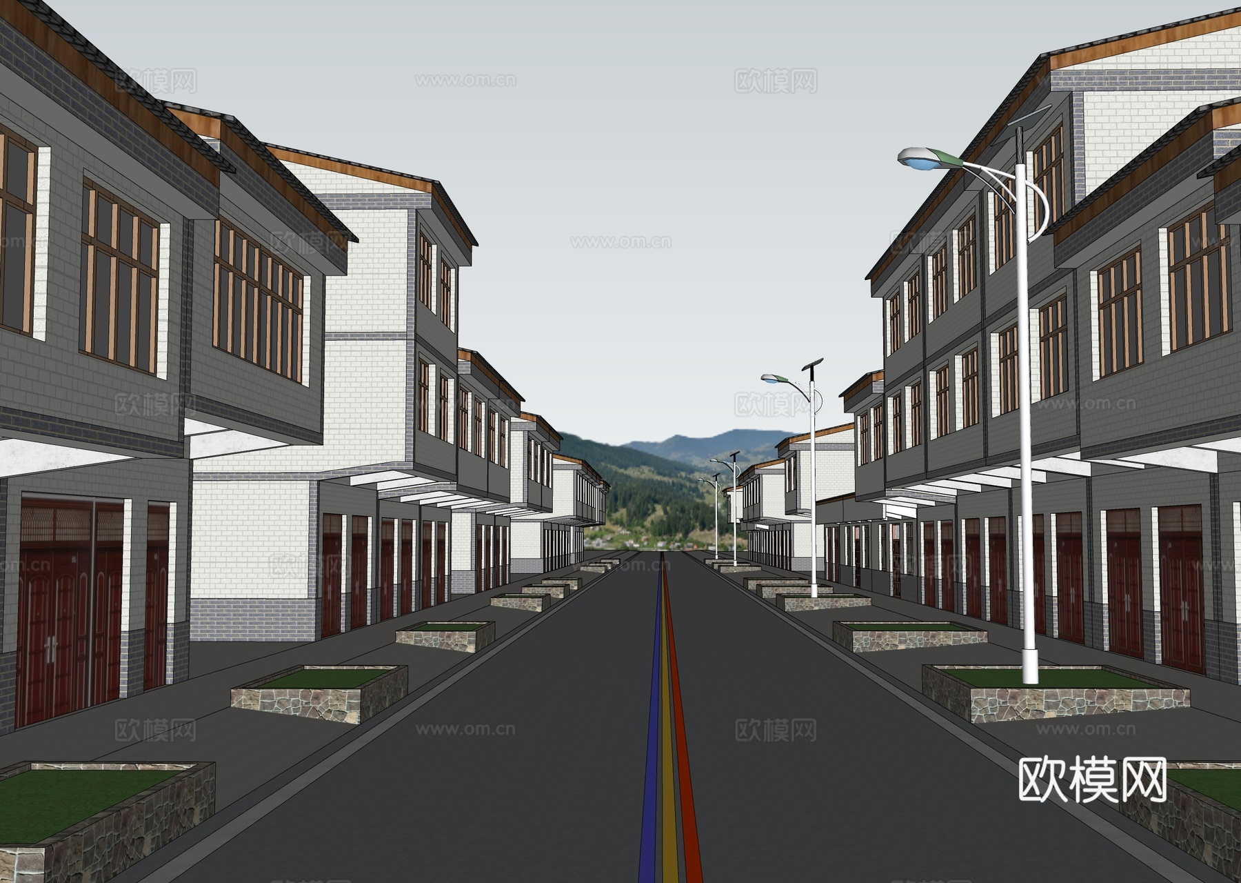 现代乡村街道建筑 乡村自建房su模型