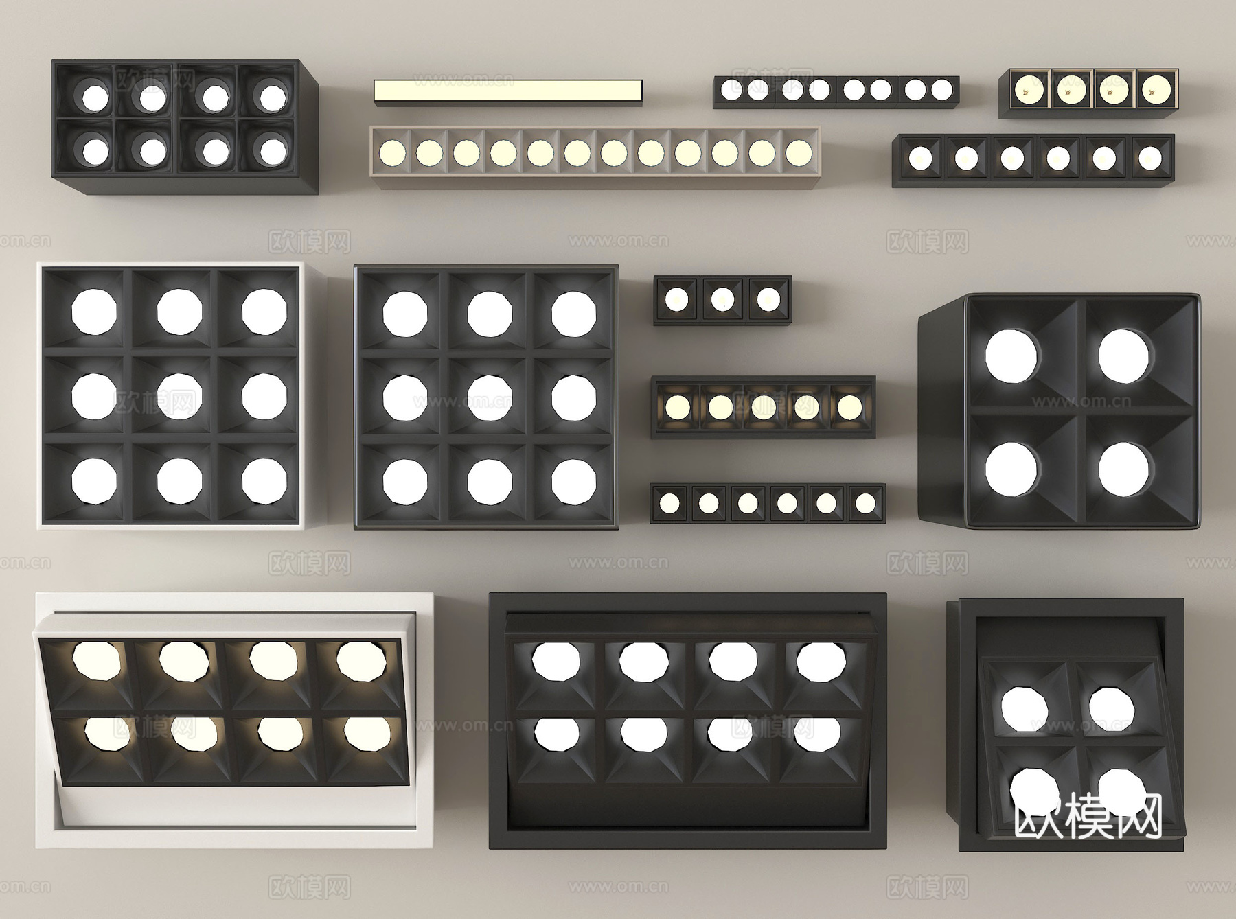 现代筒灯射灯 明装筒灯射灯 格栅灯su模型