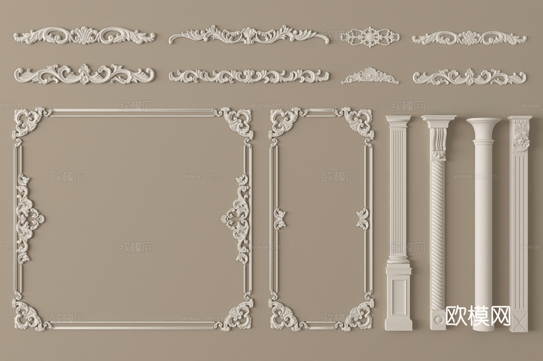 法式线条 雕花线条 构件线条 石膏柱 石膏线su模型