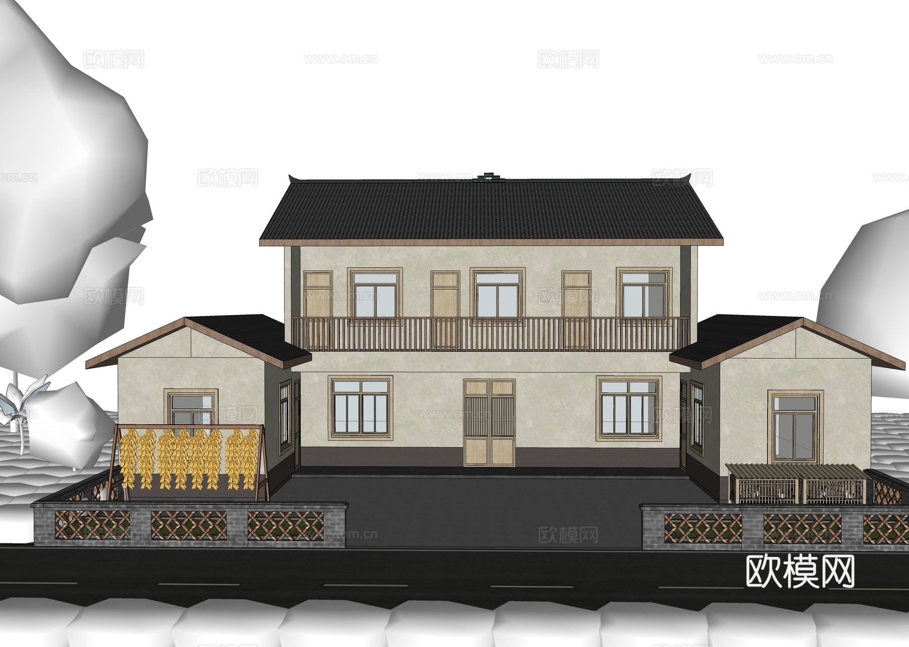 新中式乡村民房  农村自建房su模型
