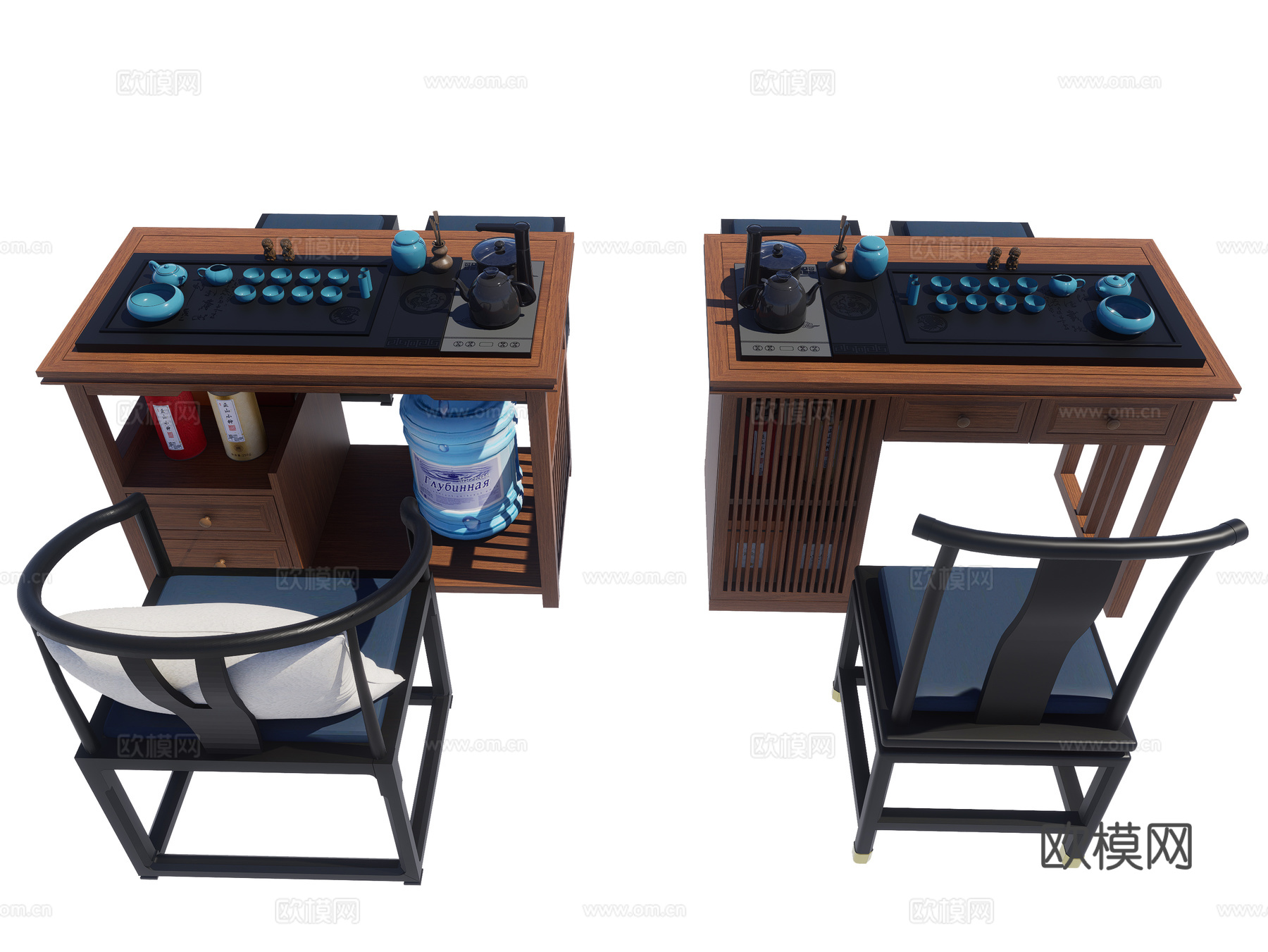 新中式茶桌椅 茶具 茶叶 摆件 凳子 休闲椅su模型