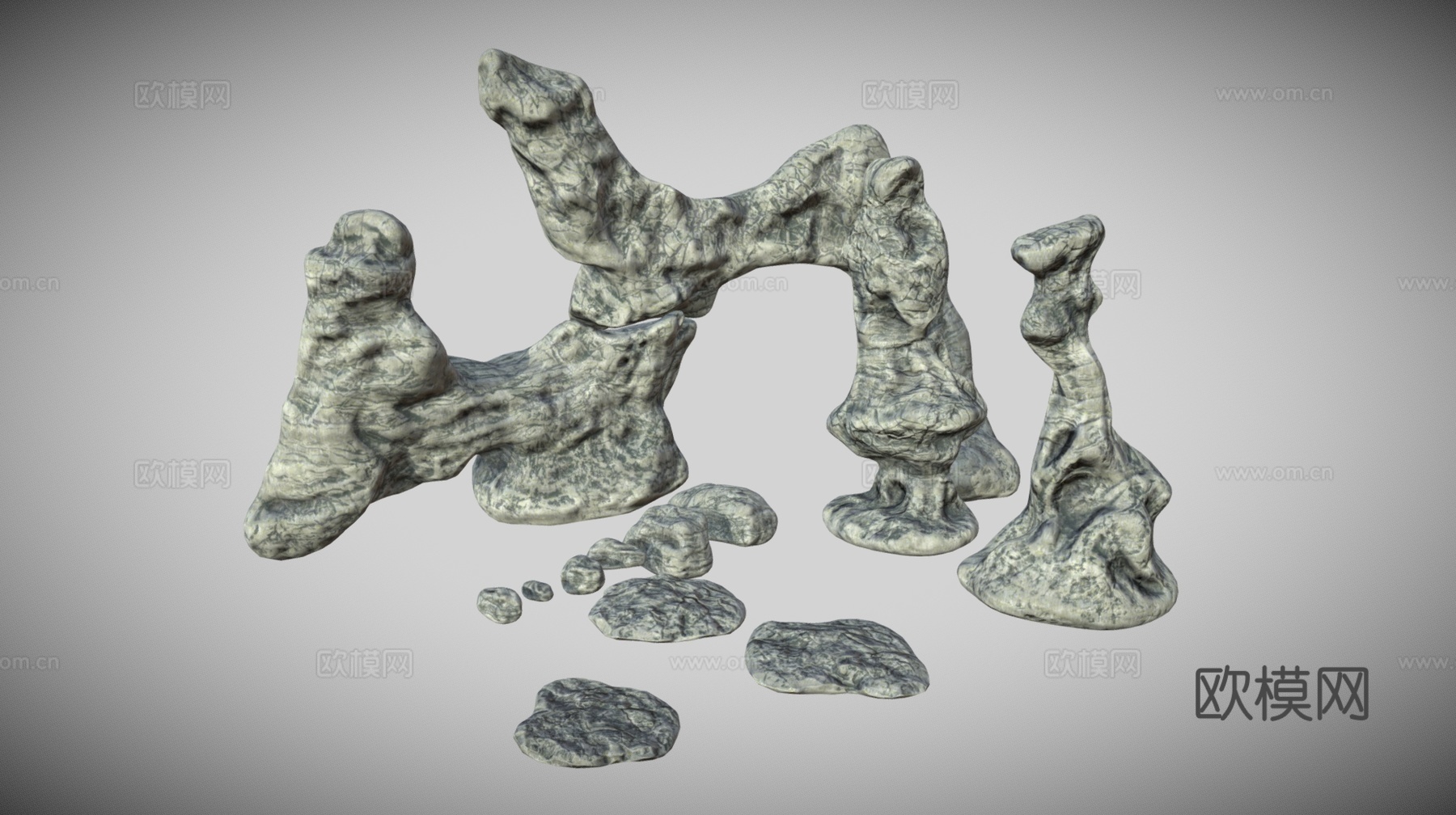 中式假山石头 石头组合 景观石头 奇石su模型