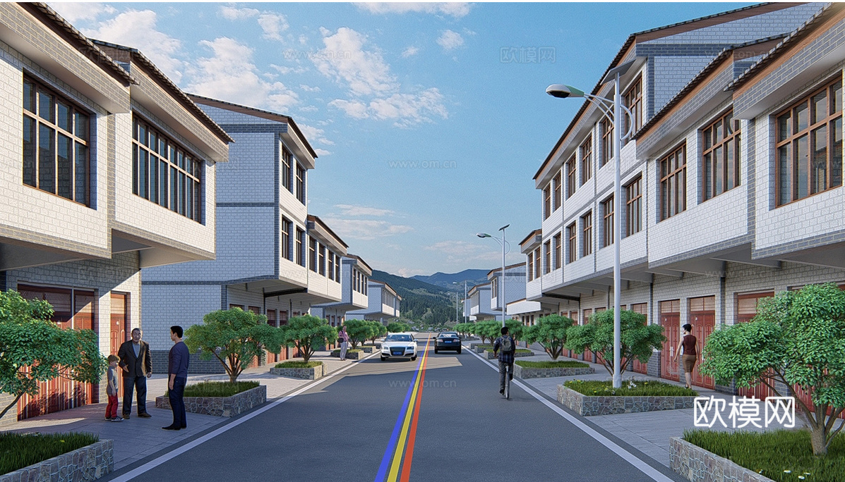 现代乡村街道建筑 乡村自建房su模型