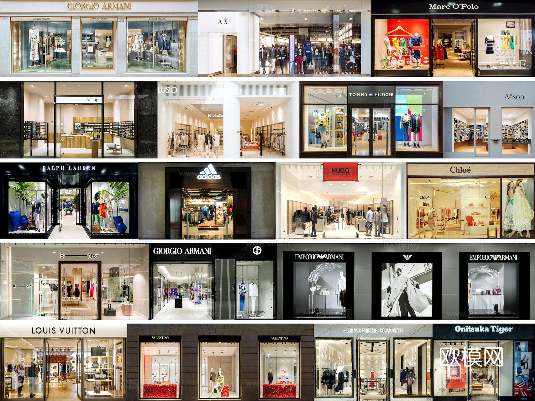 商场店铺门面夜景日景玻璃橱窗 写字楼大楼玻璃幕墙外立面贴图下载