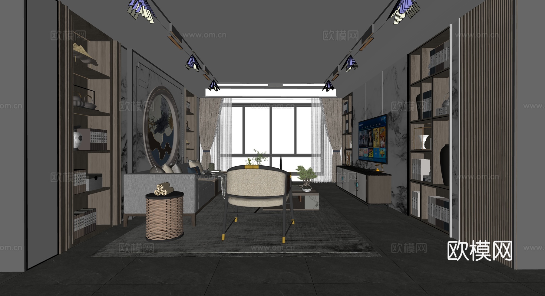 家居客厅  客厅  沙发茶几  电视背景墙su模型