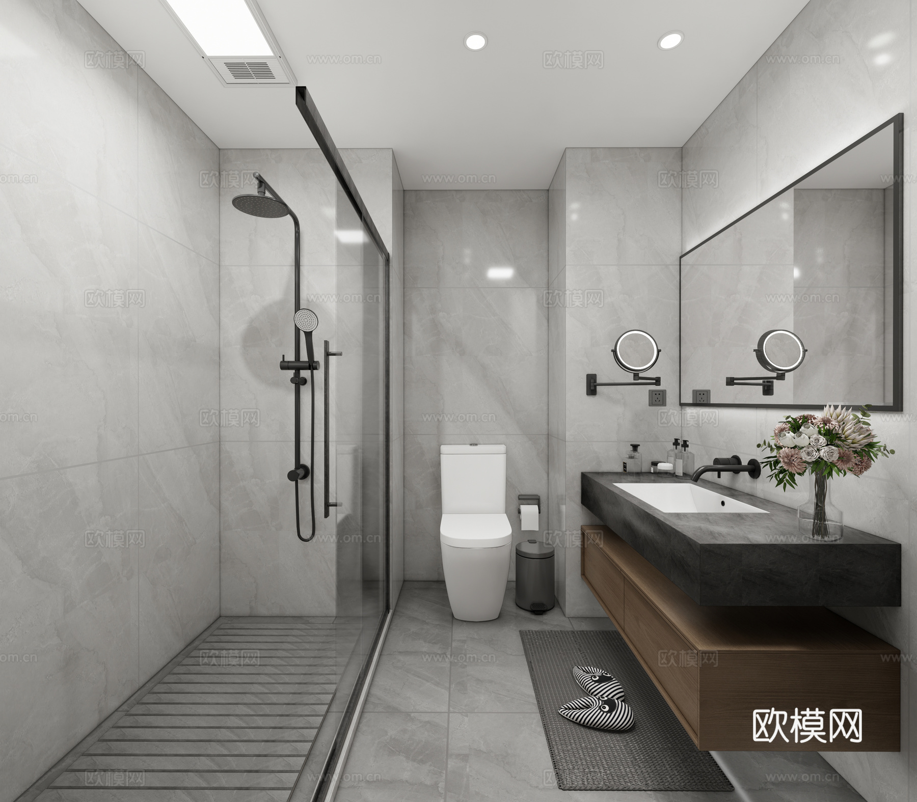 现代家装卫生间  马桶  淋浴su模型