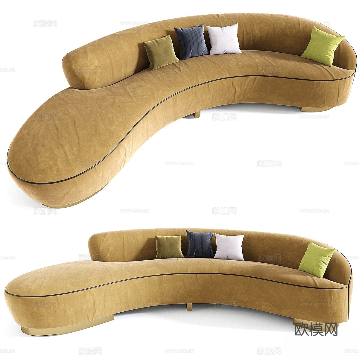 自由曲线扶手弧形沙发3d模型下载