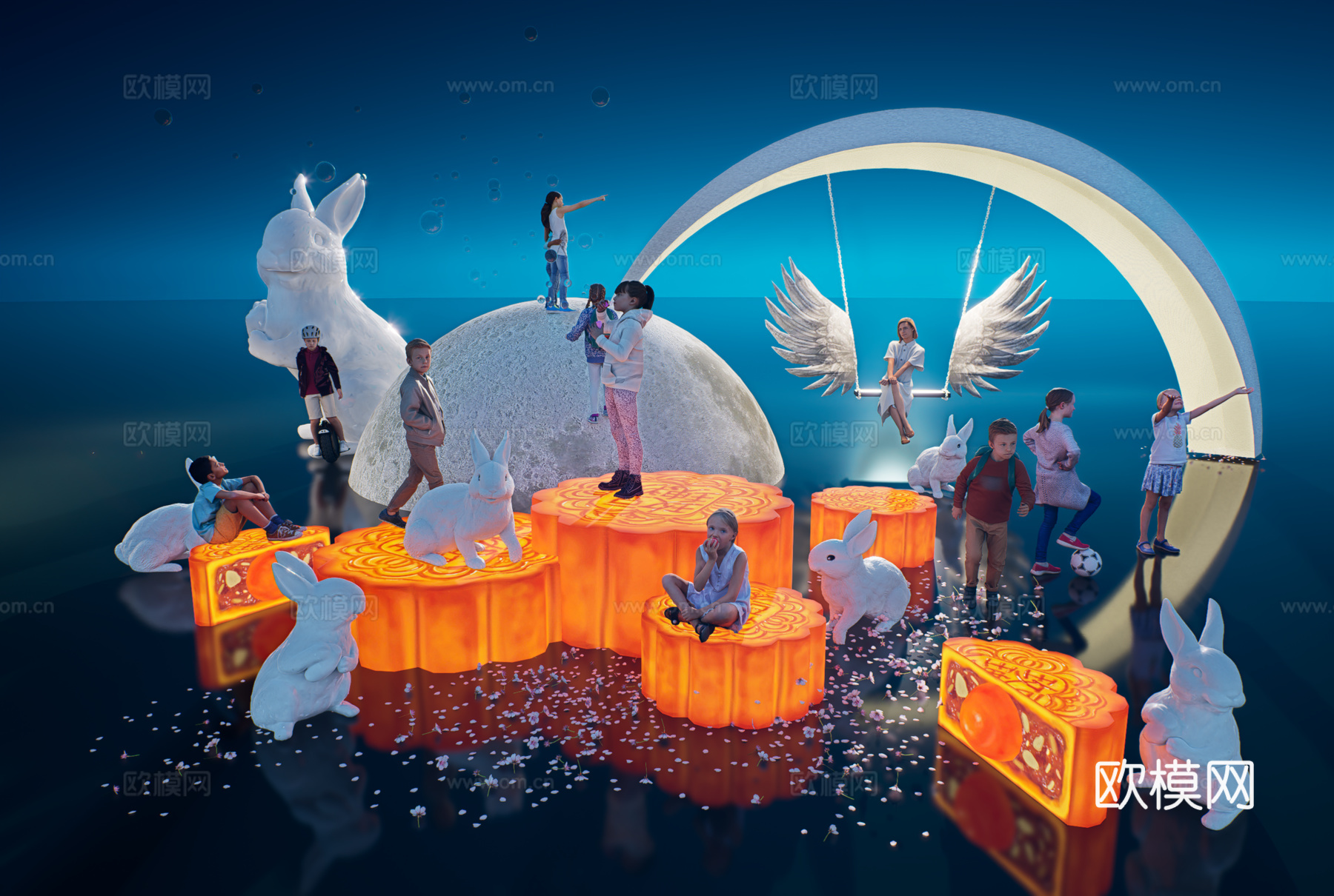 网红打卡国潮古风中秋灯笼集市美陈su模型