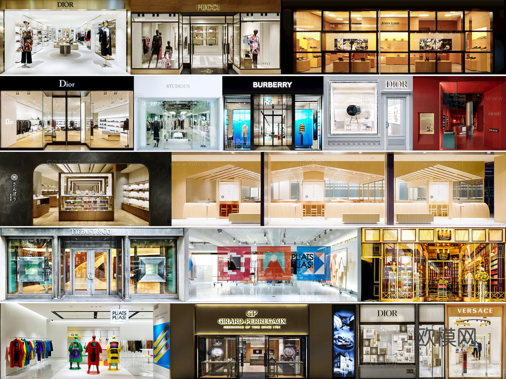 商场店铺门面夜景日景玻璃橱窗 写字楼大楼玻璃幕墙外立面贴图下载