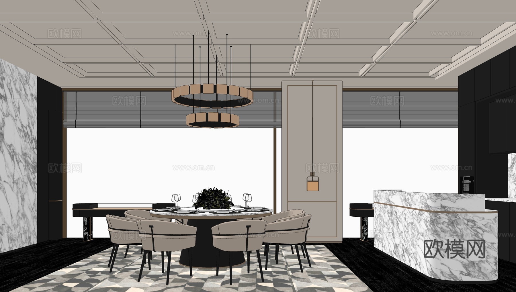 现代餐厅包厢su模型