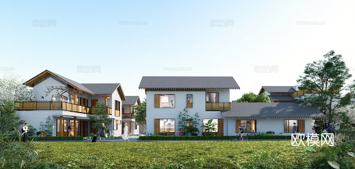 新中式民宿建筑 乡村改造  乡村自建房su模型