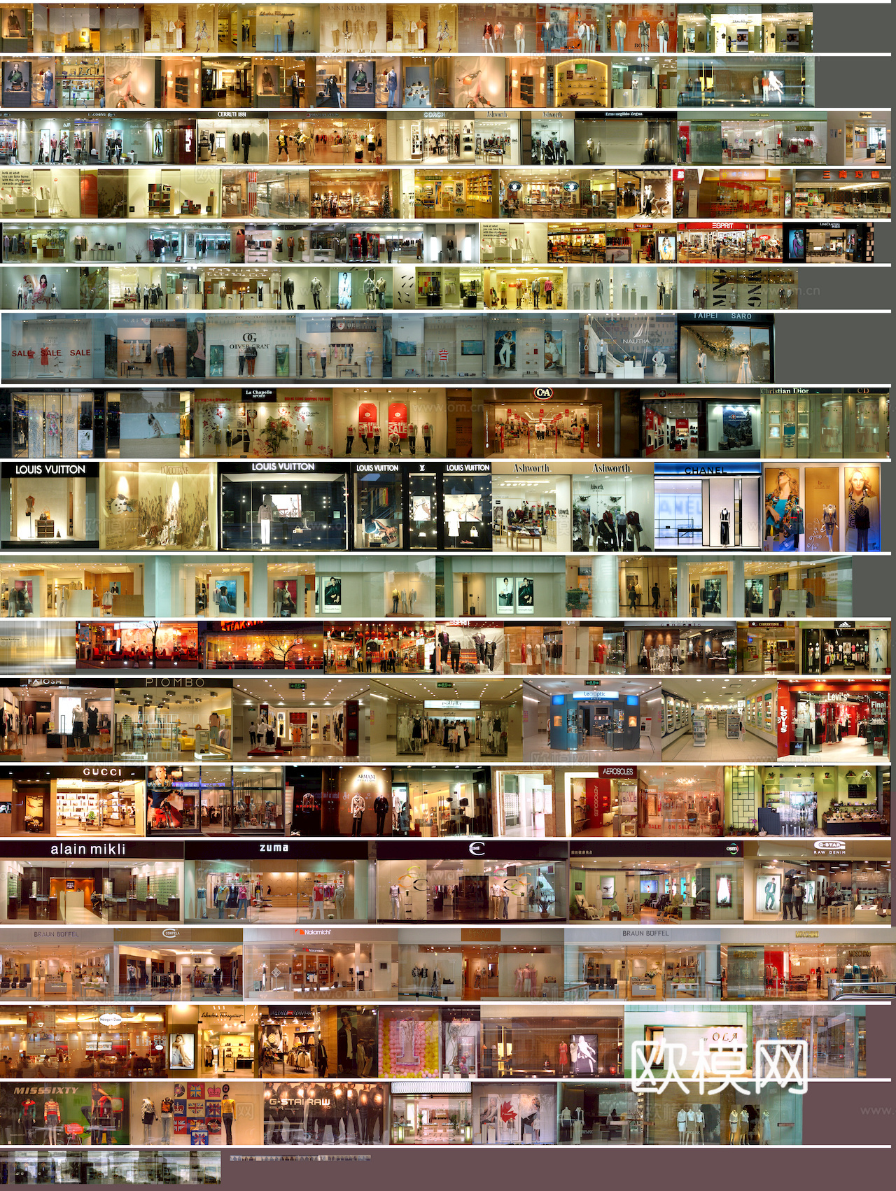 商场店铺门面夜景日景玻璃橱窗 写字楼大楼玻璃幕墙外立面贴图下载