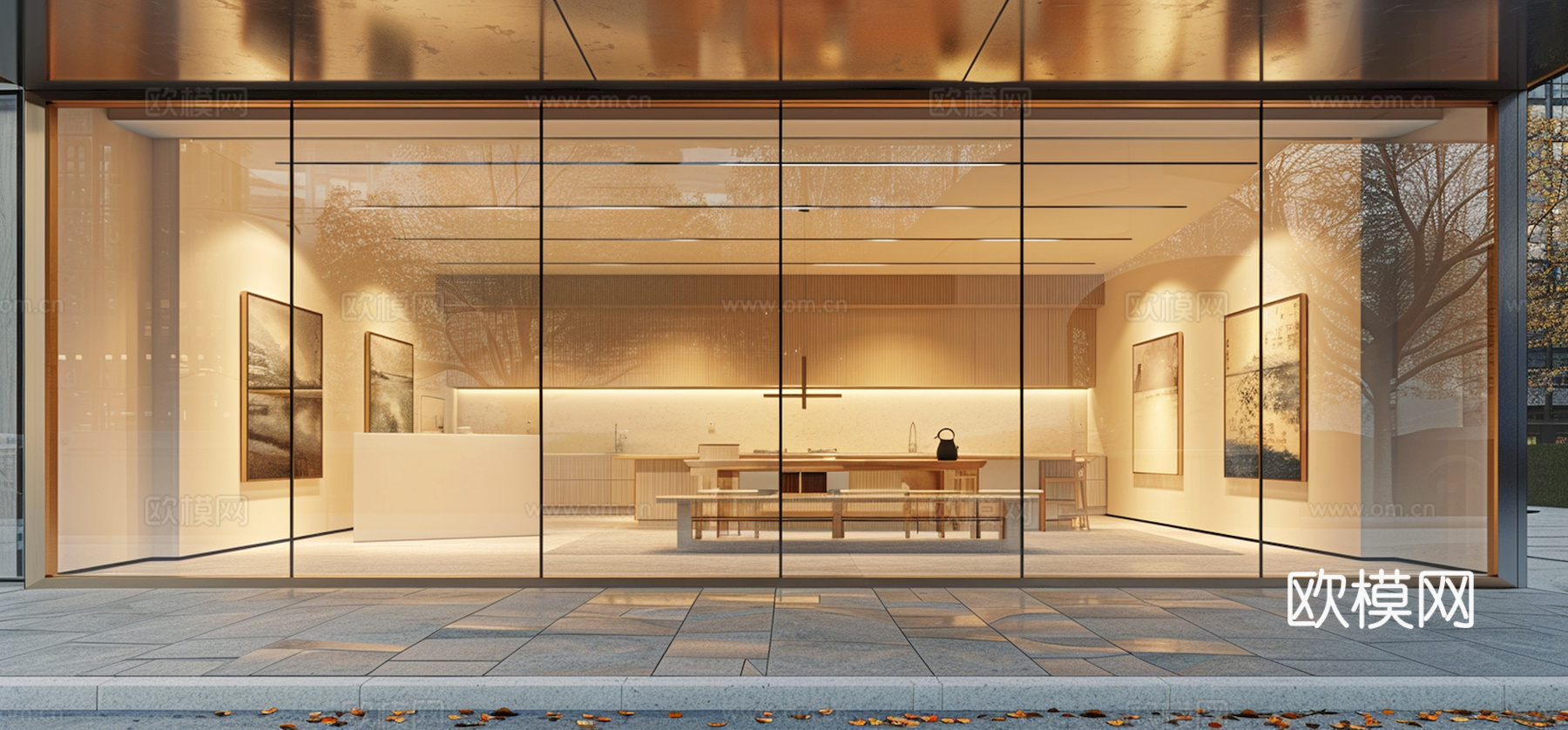 商场店铺门面夜景日景玻璃橱窗 写字楼大楼玻璃幕墙外立面贴图