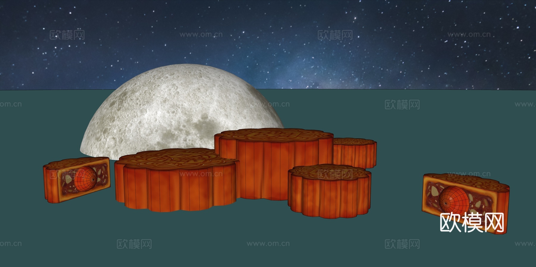 网红打卡国潮古风中秋灯笼集市美陈su模型