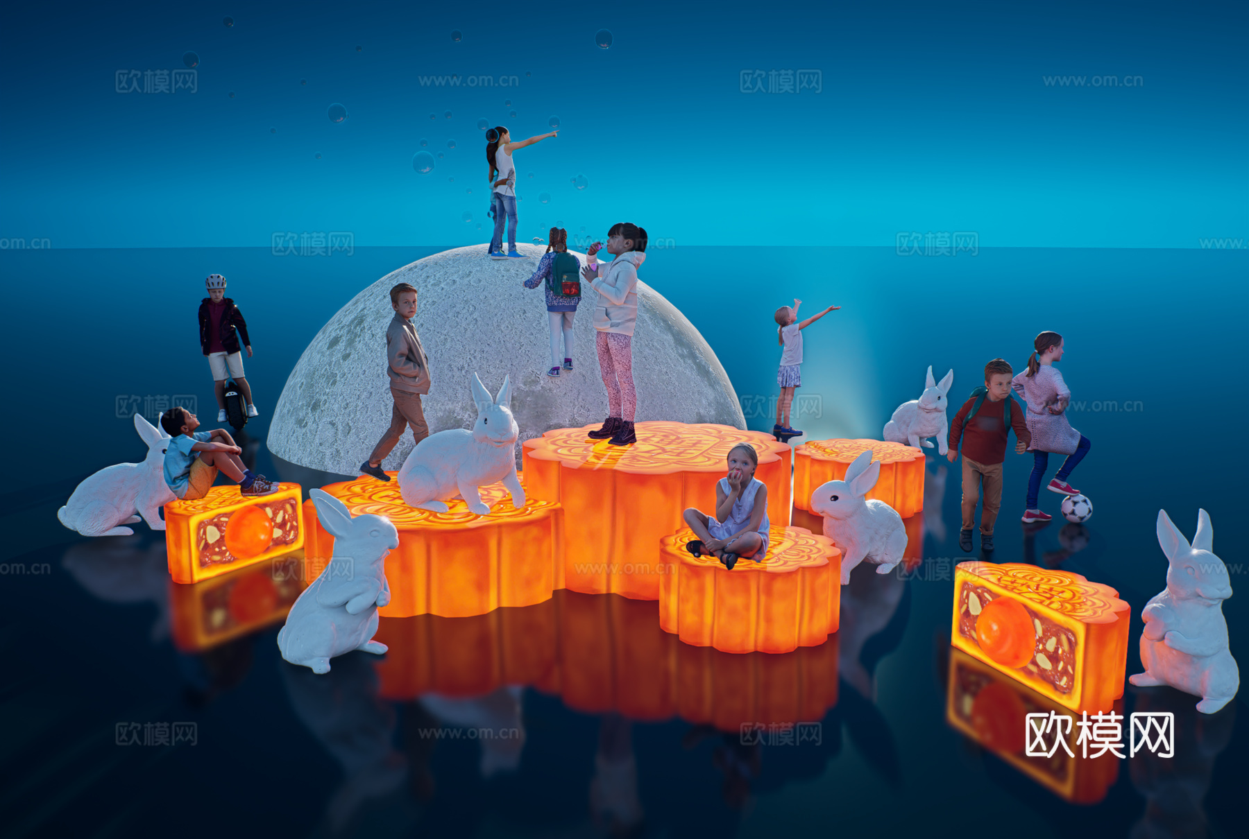 网红打卡国潮古风中秋灯笼集市美陈su模型