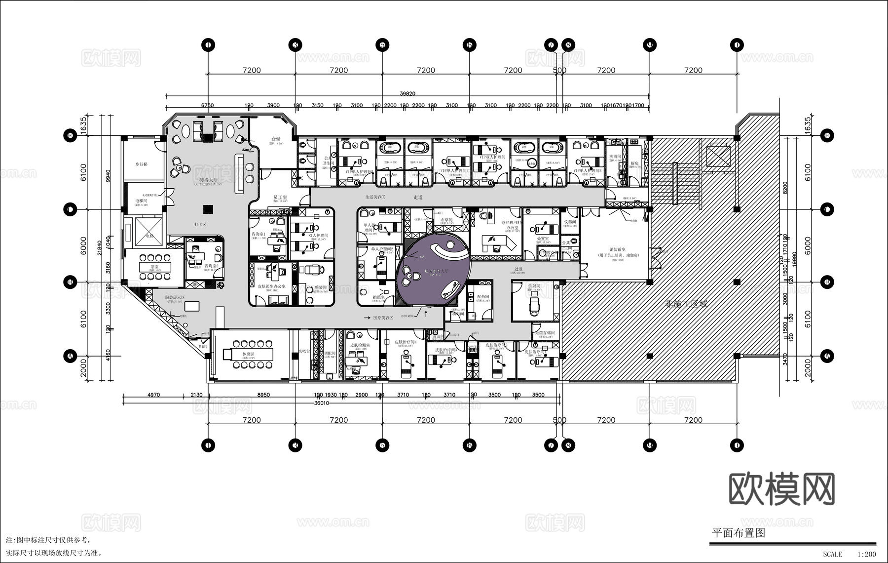 现代美容院 美容会所 施工图cad施工图
