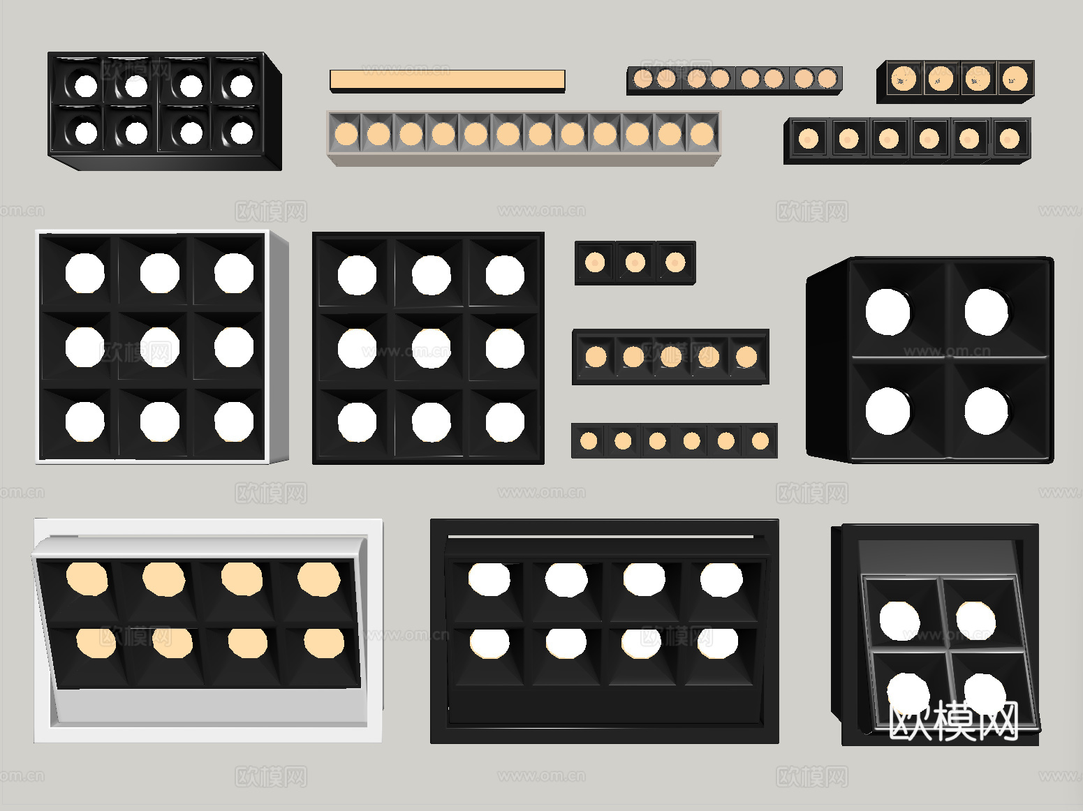 现代筒灯射灯 明装筒灯射灯 格栅灯su模型