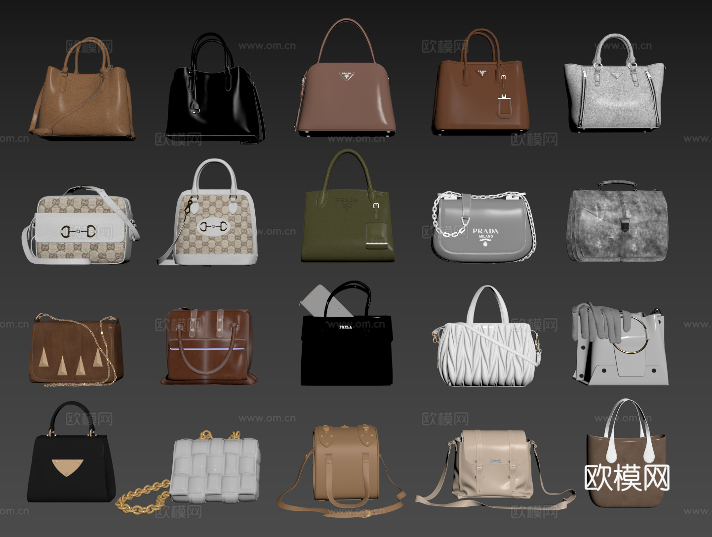 现代双肩包 背包 书包 皮包 行李包su模型