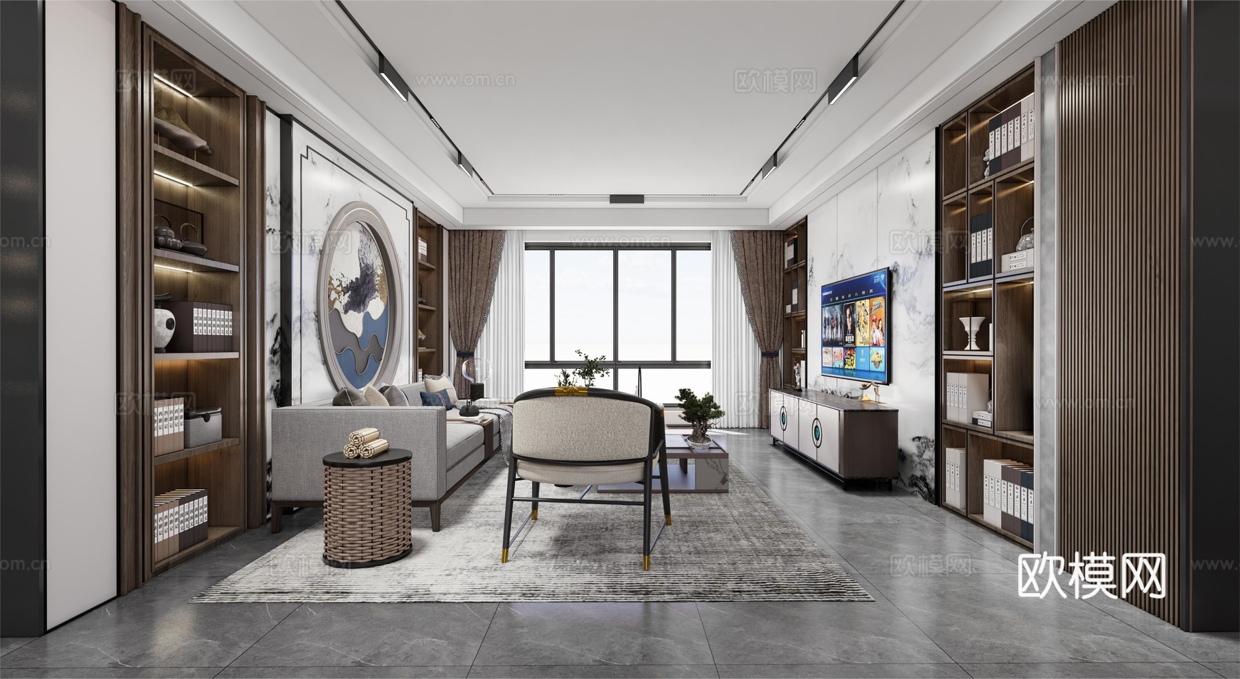 家居客厅  客厅  沙发茶几  电视背景墙su模型