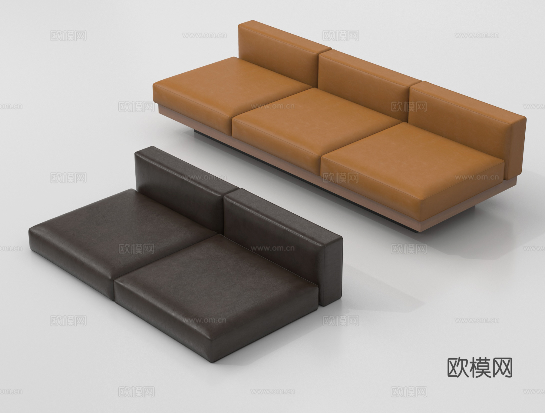现代沙发  皮革 多人沙发 沙发垫3d模型下载