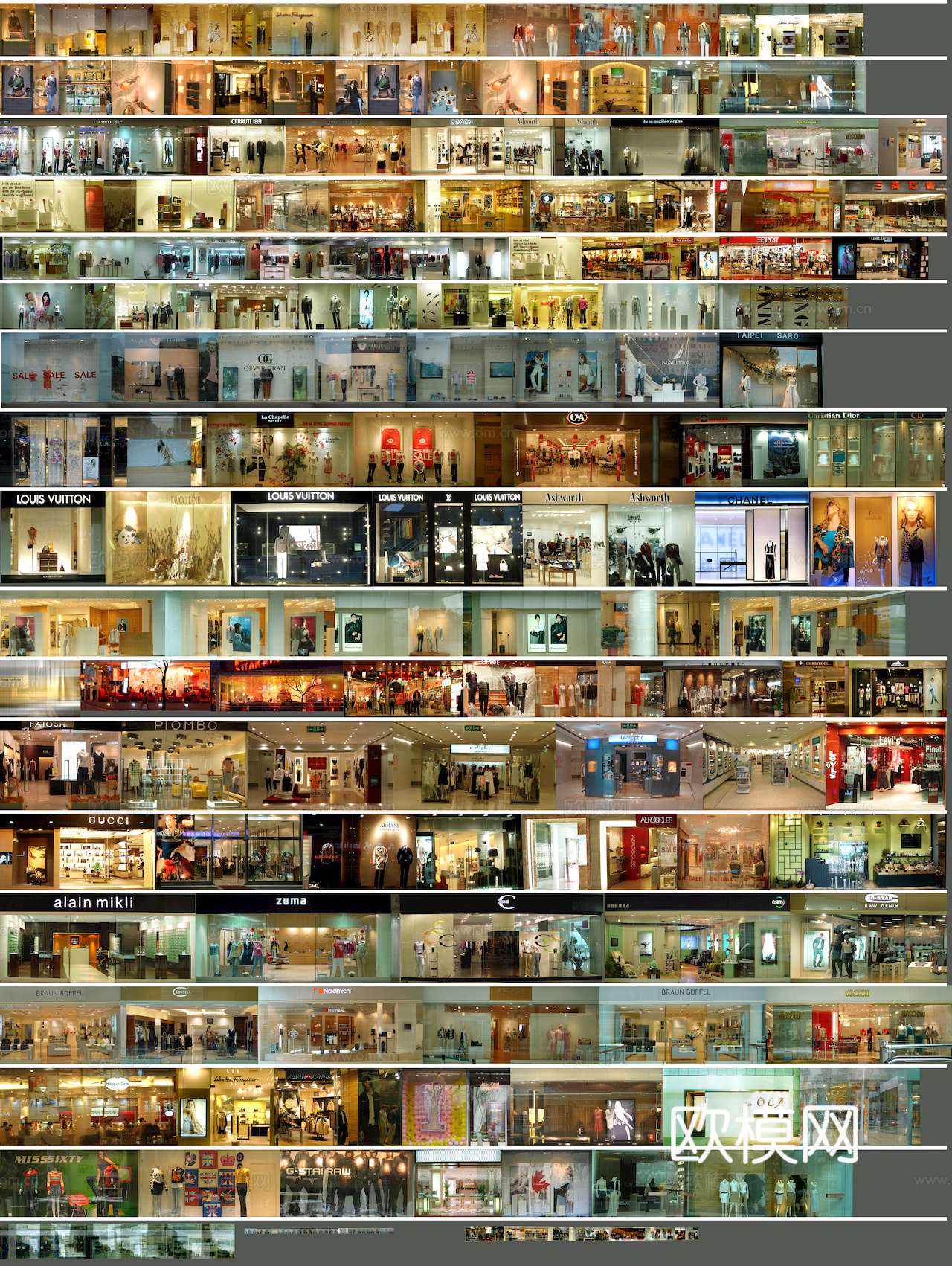 商场店铺门面夜景日景玻璃橱窗 写字楼大楼玻璃幕墙外立面贴图