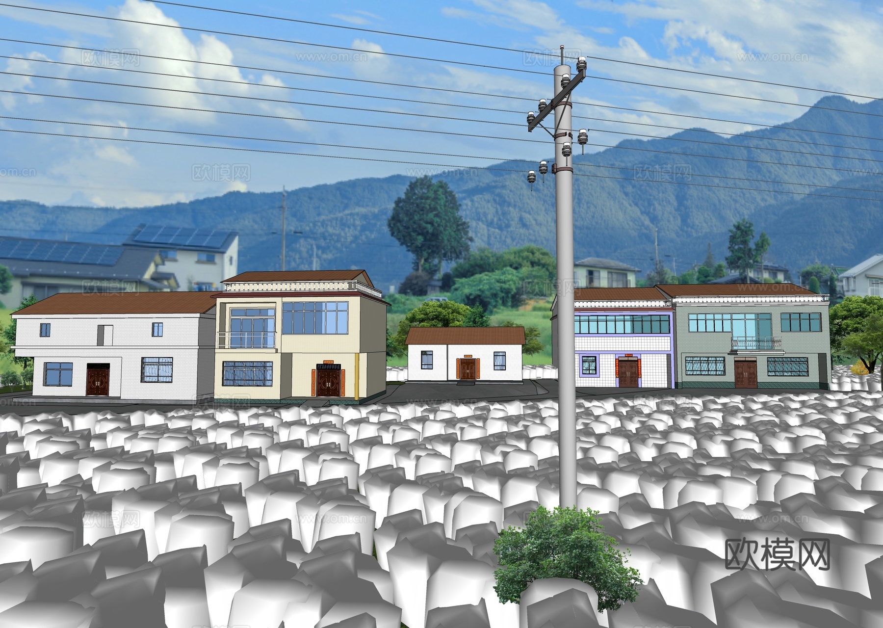 现代民房建筑 农村房子 农村自建房su模型