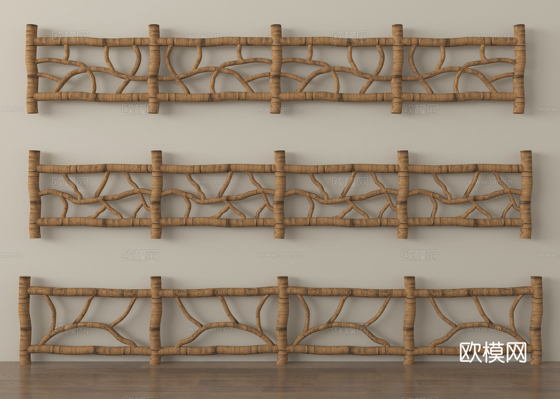 新中式栏杆 栅栏 实木栏杆 围栏护栏3d模型下载