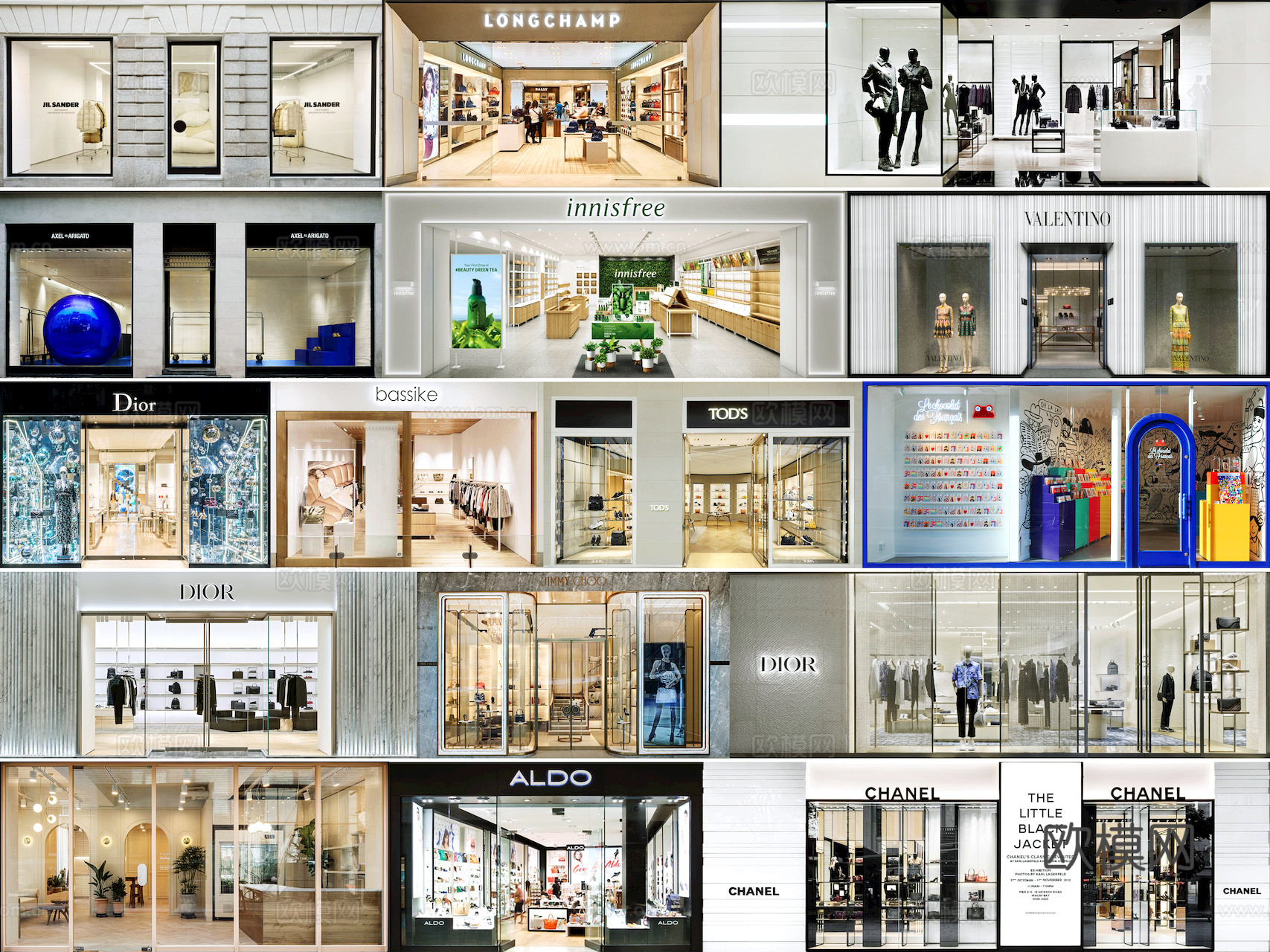 商场店铺门面夜景日景玻璃橱窗 写字楼大楼玻璃幕墙外立面贴图下载