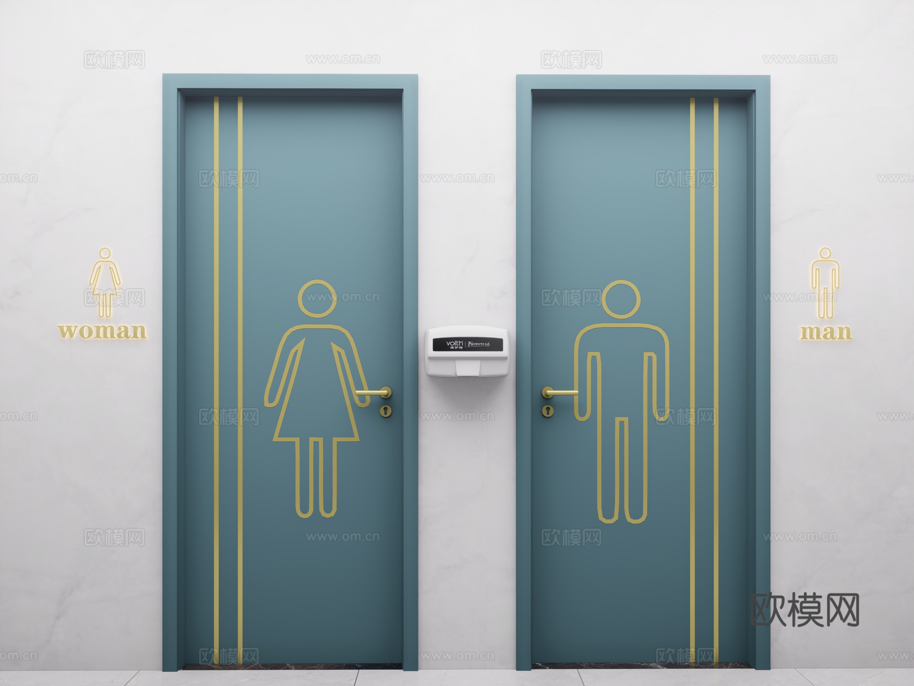 现代公共卫生间门 卫生间标识 卫生间单开门 平开门 木材su模型
