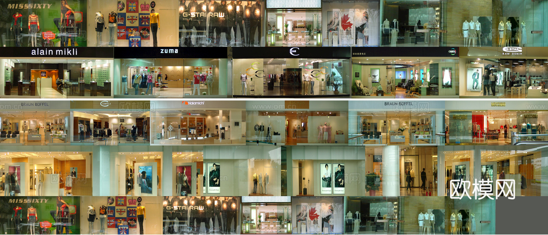 商场店铺门面夜景日景玻璃橱窗 写字楼大楼玻璃幕墙外立面贴图下载