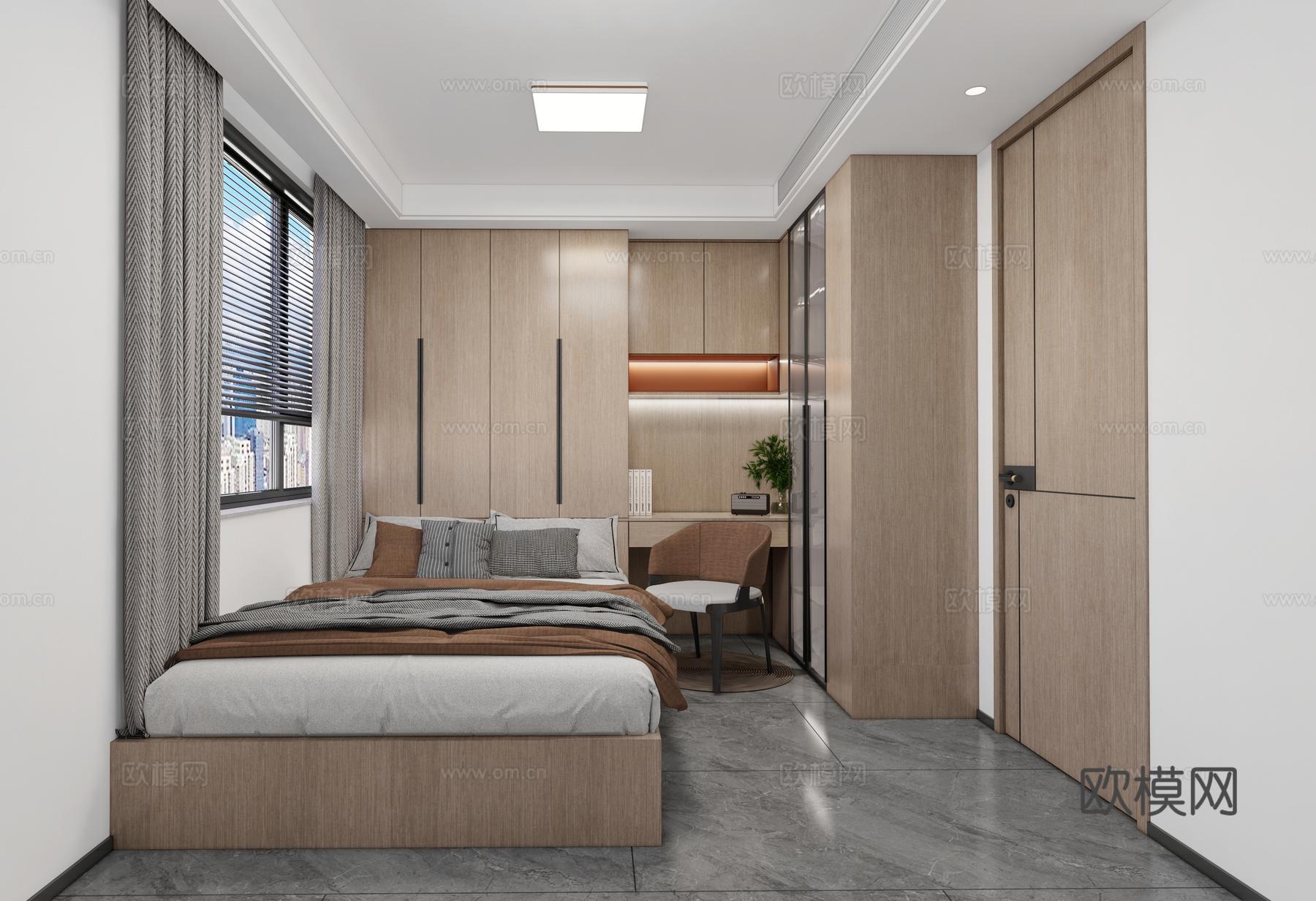 现代榻榻米家居卧室  次卧  榻榻米  床头柜  卧室柜子su模型