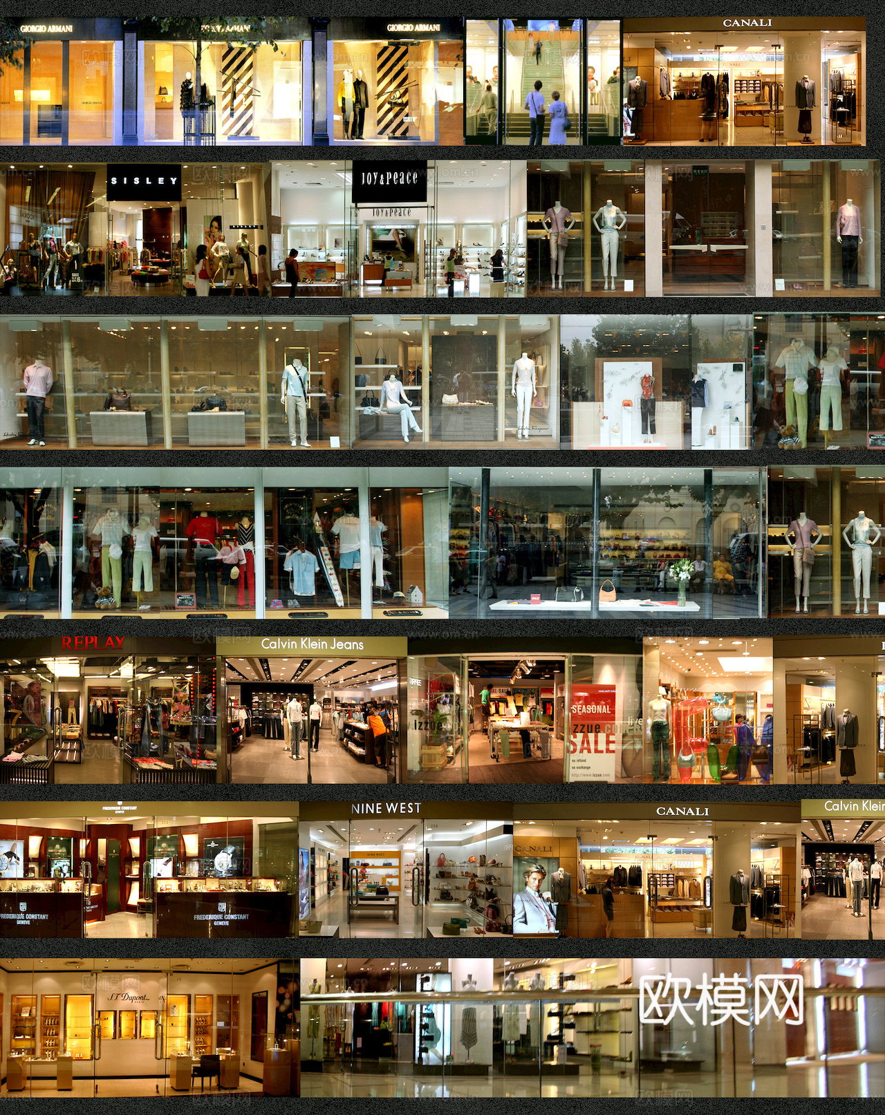 商场店铺门面夜景日景玻璃橱窗 写字楼大楼玻璃幕墙外立面贴图下载