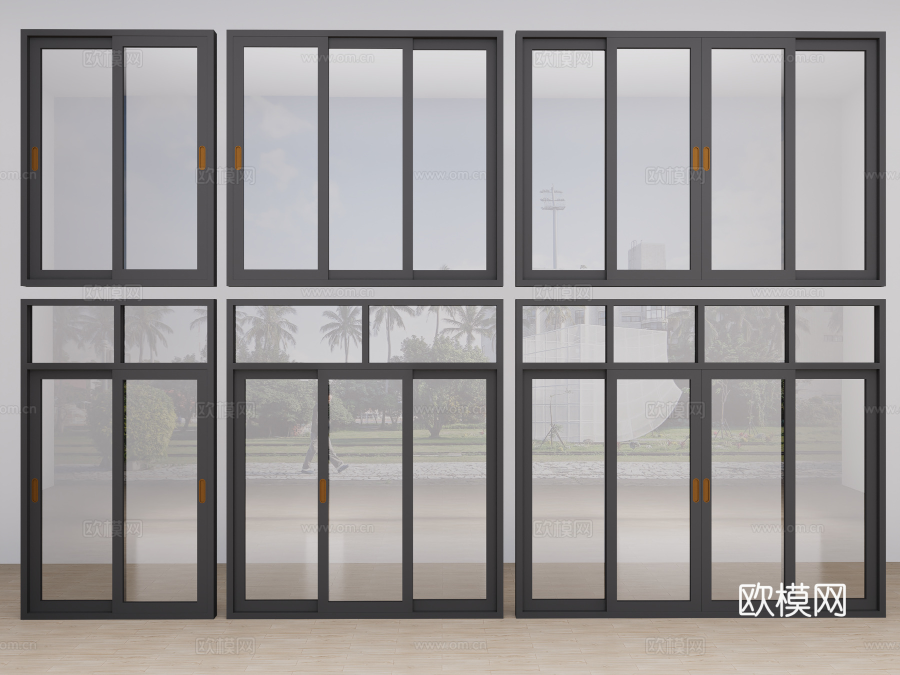 现代推拉门 玻璃推拉门 玻璃门 三联动推拉门 厨房门su模型