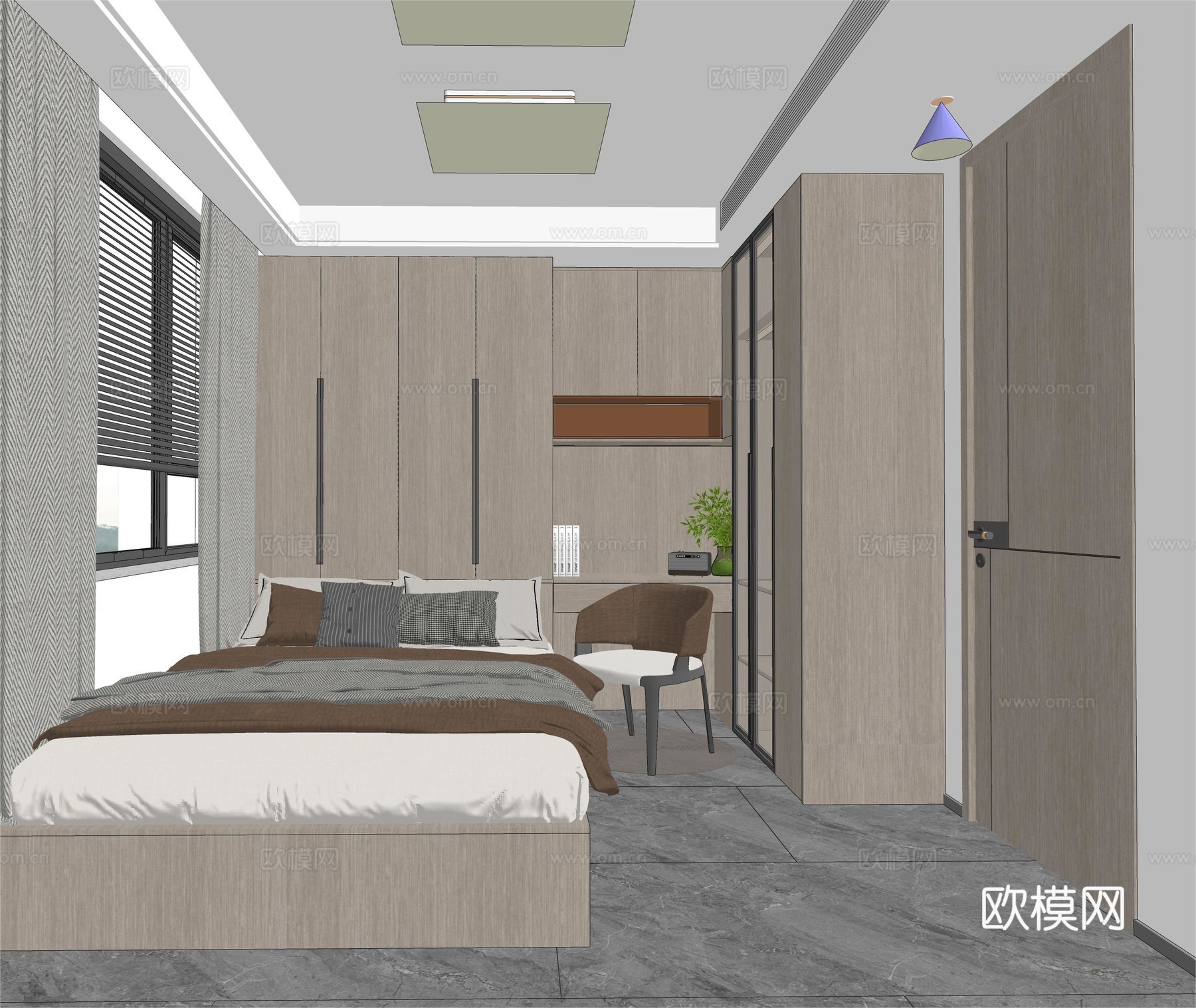 现代榻榻米家居卧室  次卧  榻榻米  床头柜  卧室柜子su模型