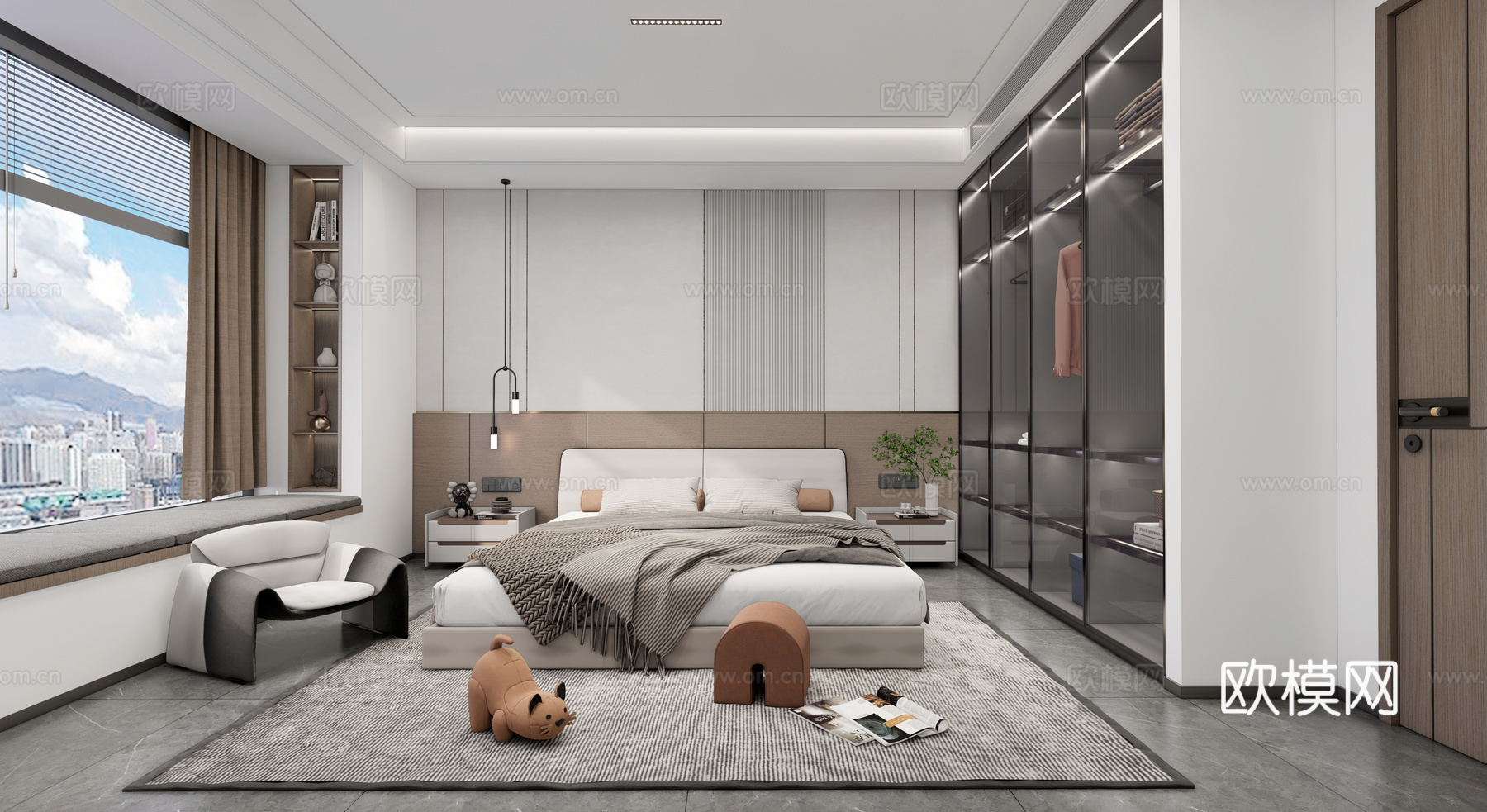 卧室  双人床  衣柜su模型