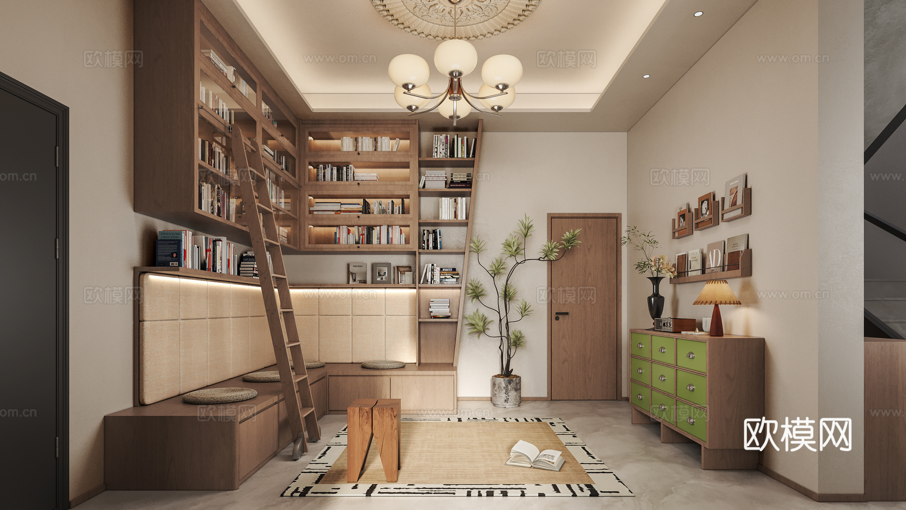 现代中古风书房su模型