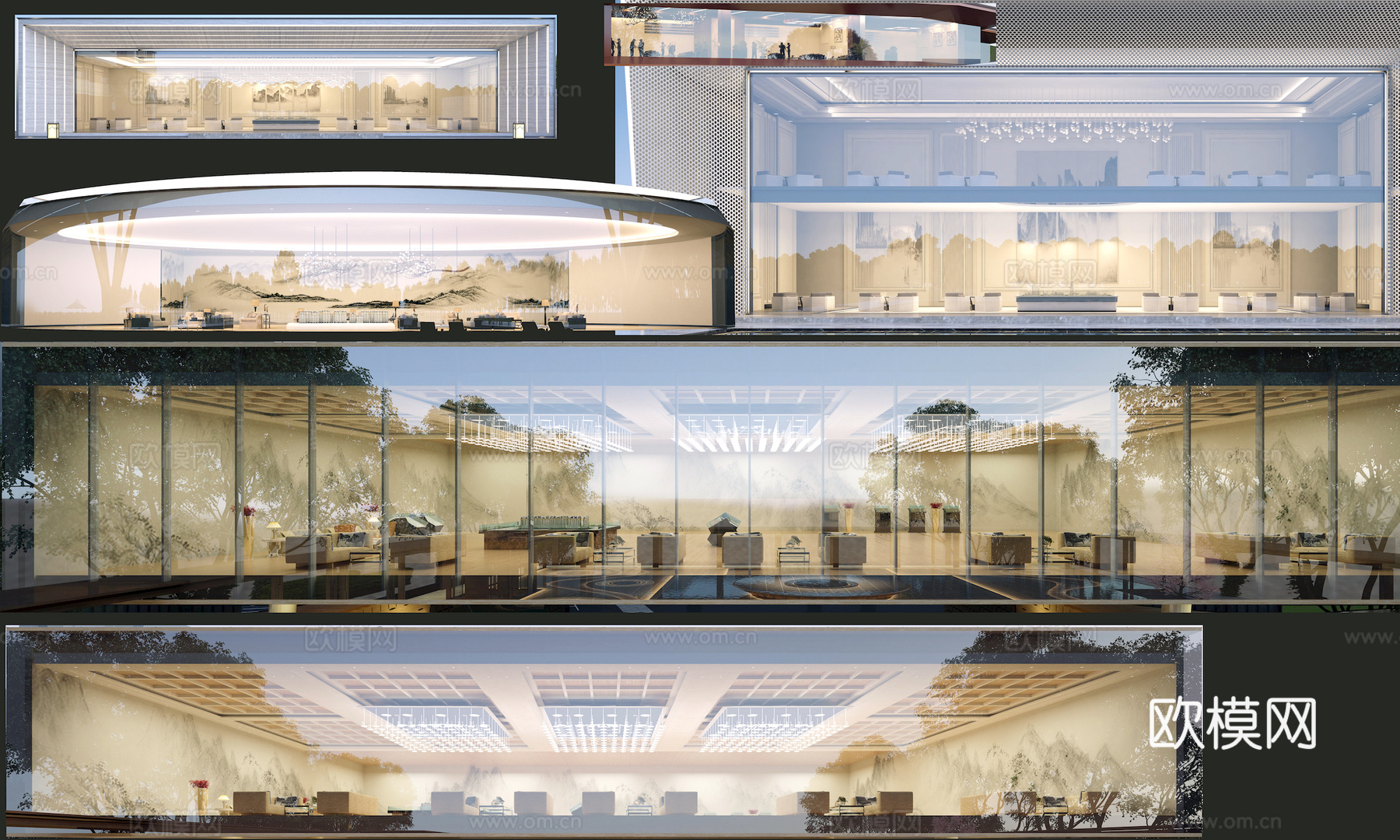 商场店铺门面夜景日景玻璃橱窗 写字楼大楼玻璃幕墙外立面贴图下载