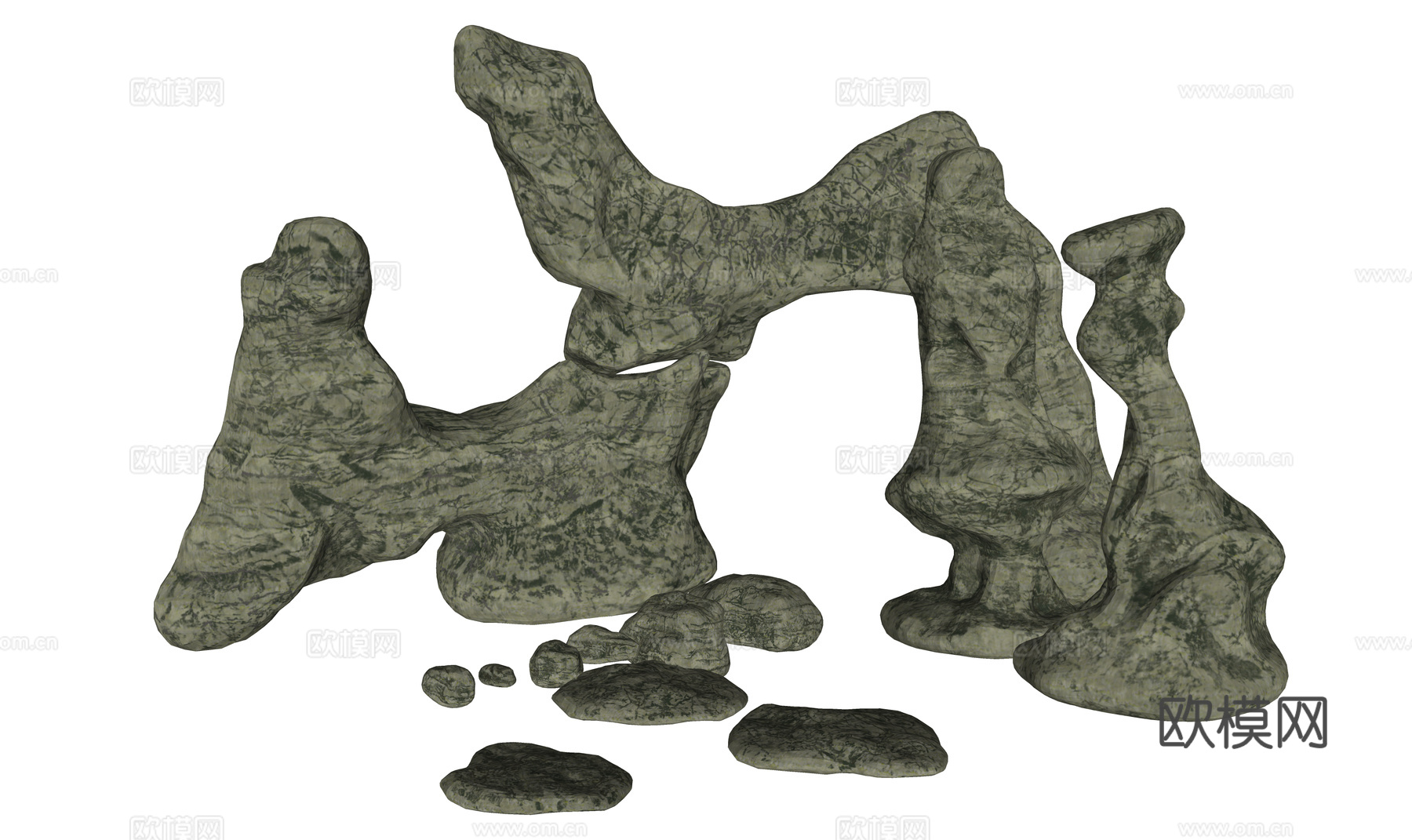 中式假山石头 石头组合 景观石头 奇石su模型