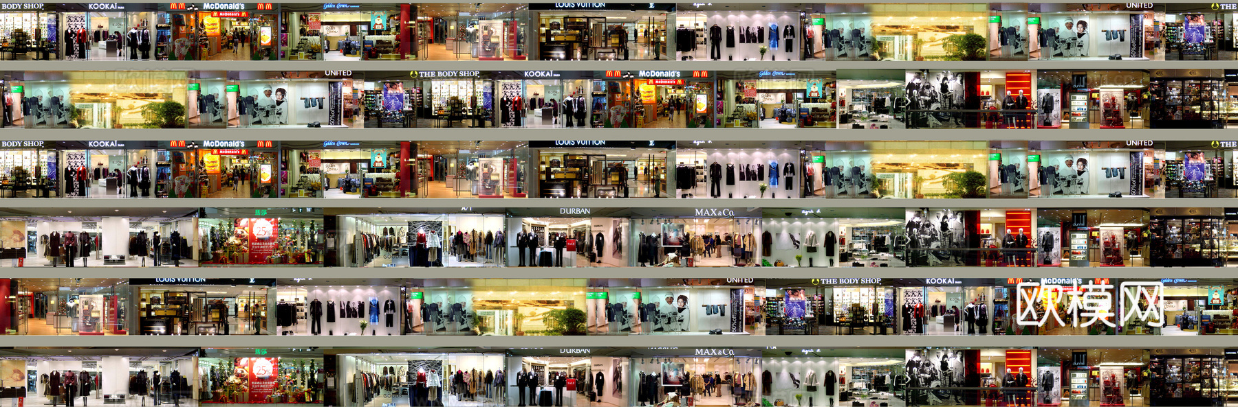 商场店铺门面夜景日景玻璃橱窗 写字楼大楼玻璃幕墙外立面贴图