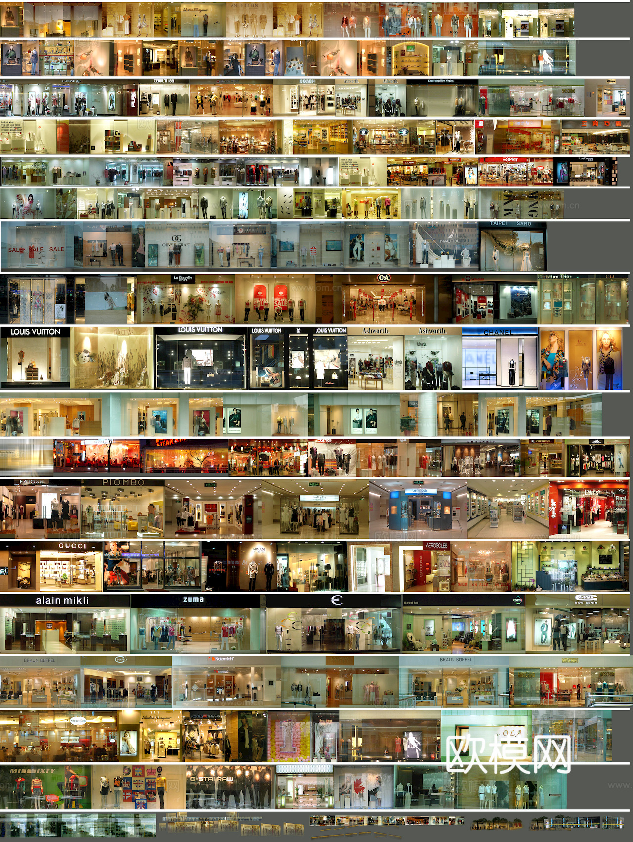 商场店铺门面夜景日景玻璃橱窗 写字楼大楼玻璃幕墙外立面贴图