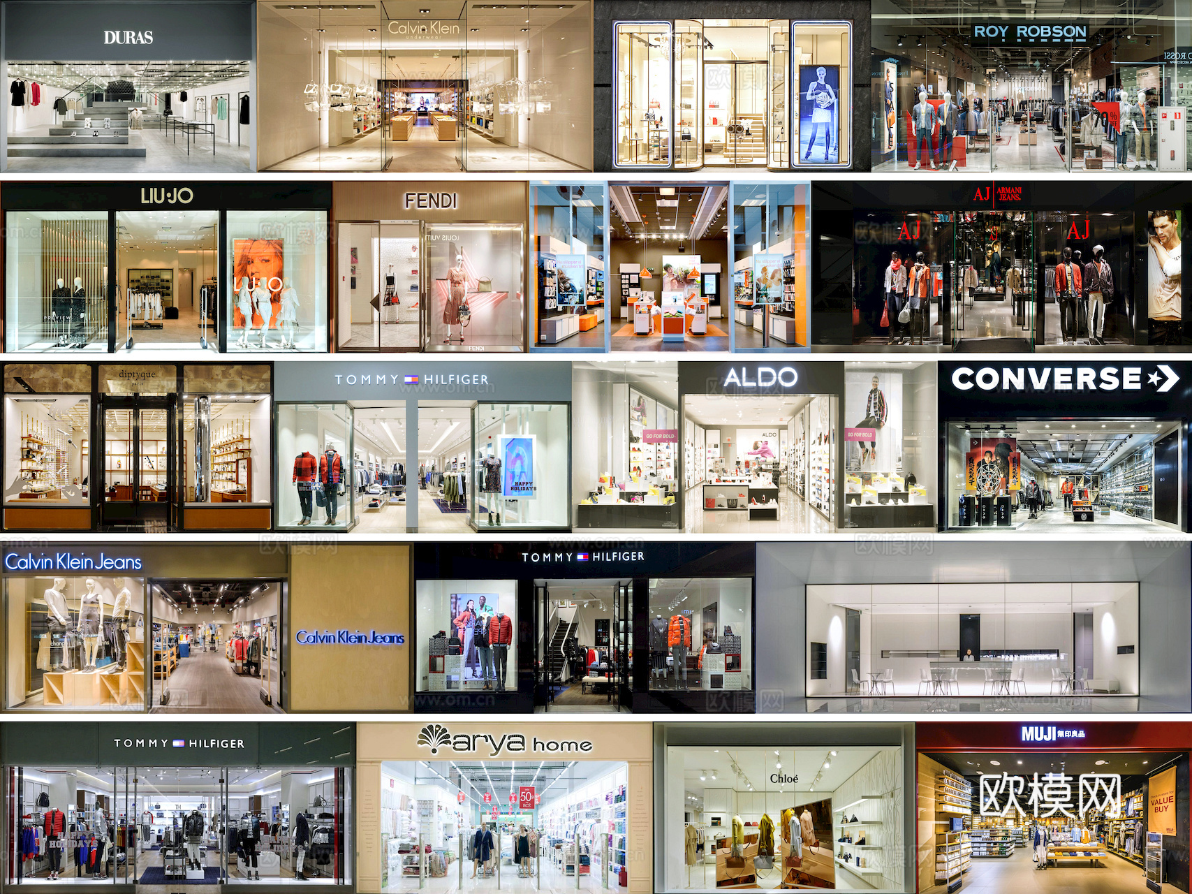 商场店铺门面夜景日景玻璃橱窗 写字楼大楼玻璃幕墙外立面贴图下载