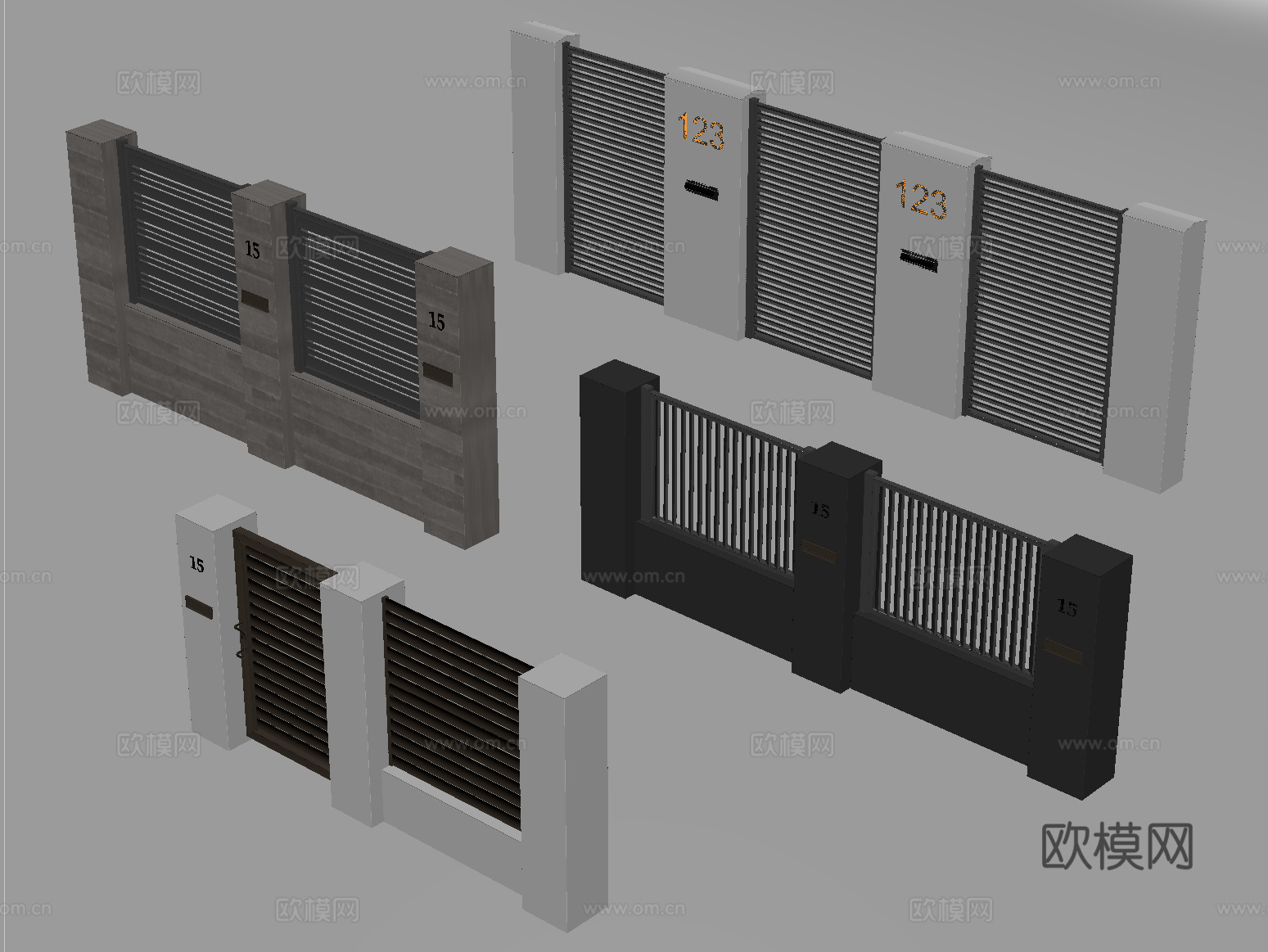 新中式别墅围栏 围墙 庭院墙 小区围墙su模型