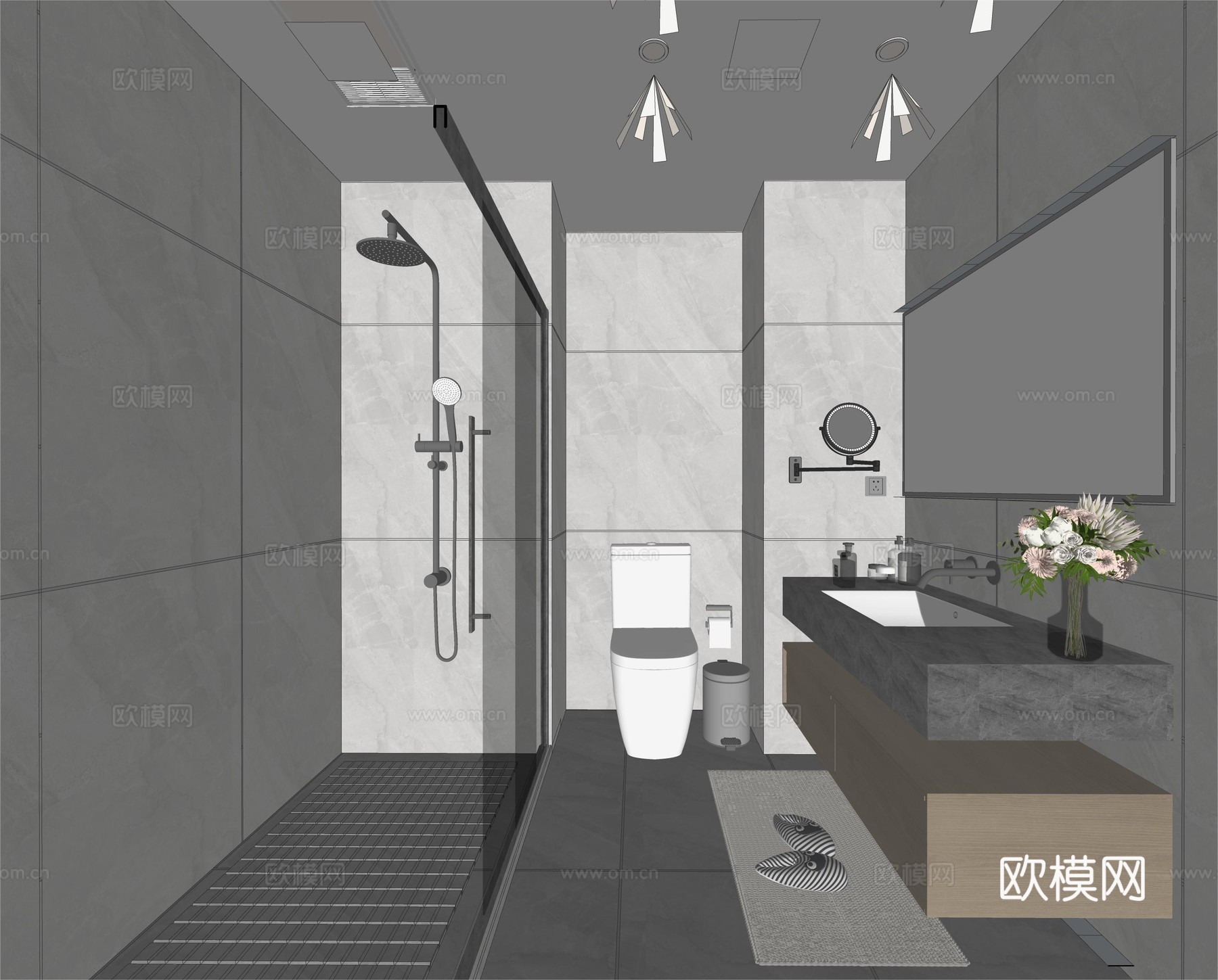 现代家装卫生间  马桶  淋浴su模型