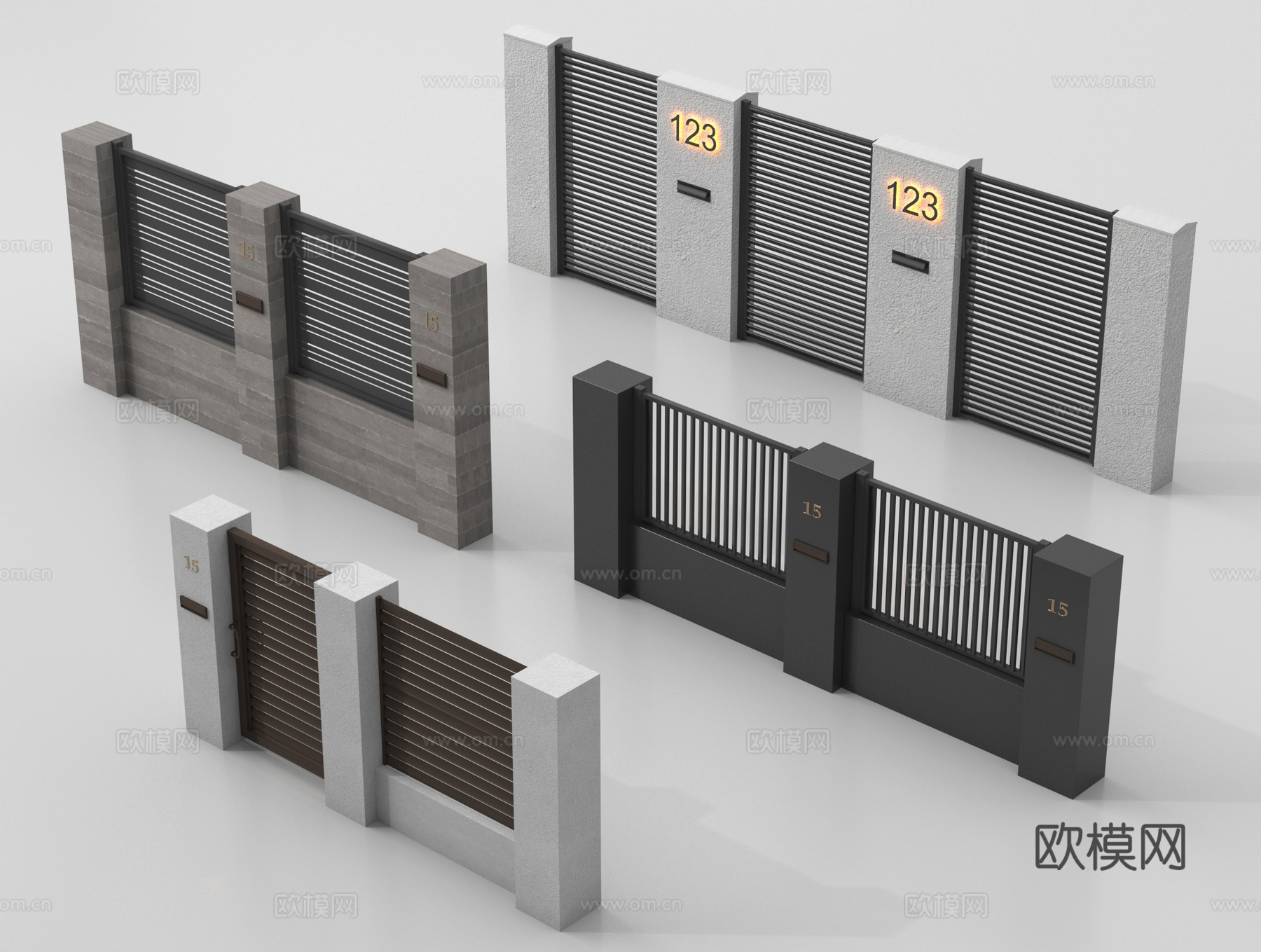 新中式别墅围栏 围墙 庭院墙 小区围墙su模型