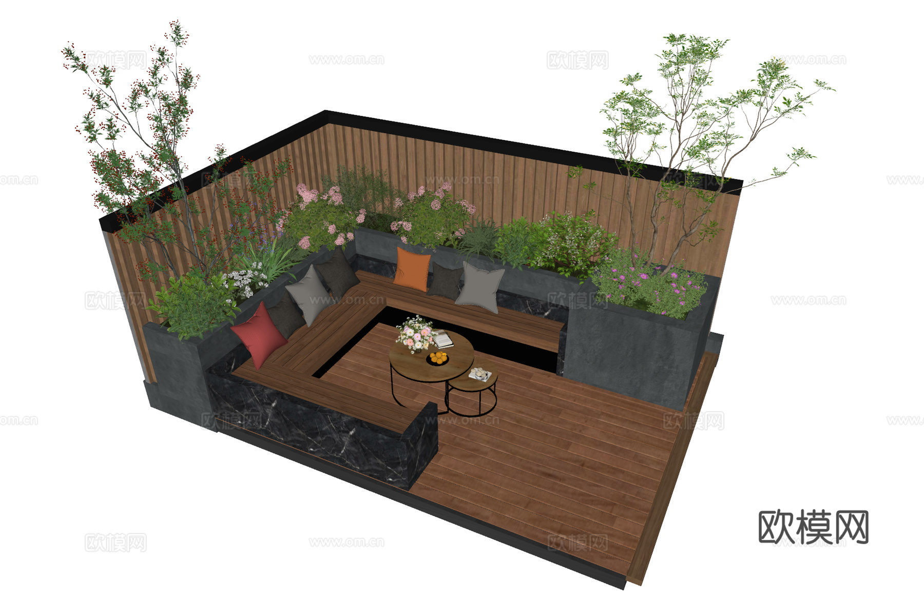 现代露台景观 庭院景观 居家庭院 花园露台 景观小品 植物堆su模型