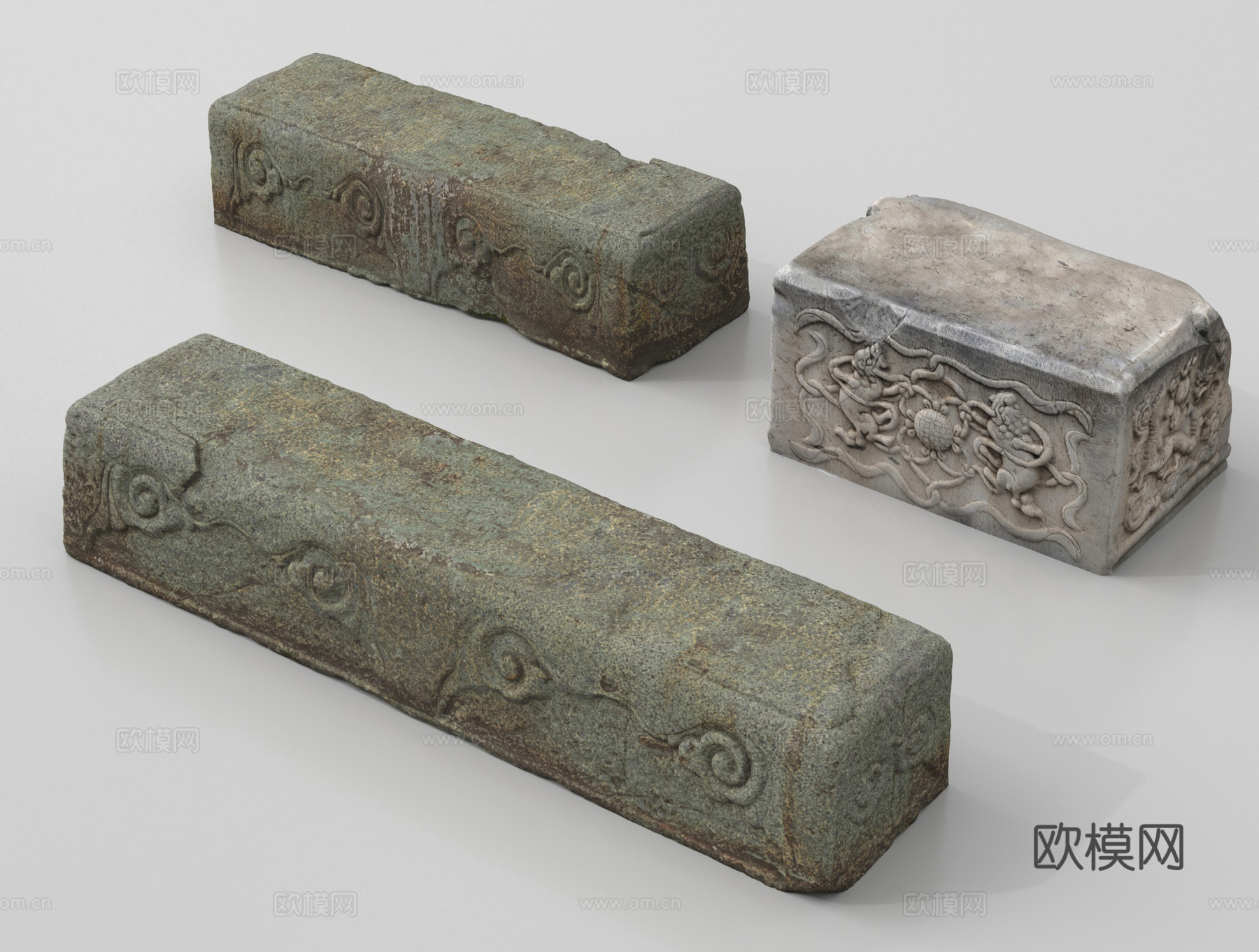 新中式景观石头 石块石板 景观条石 景石su模型