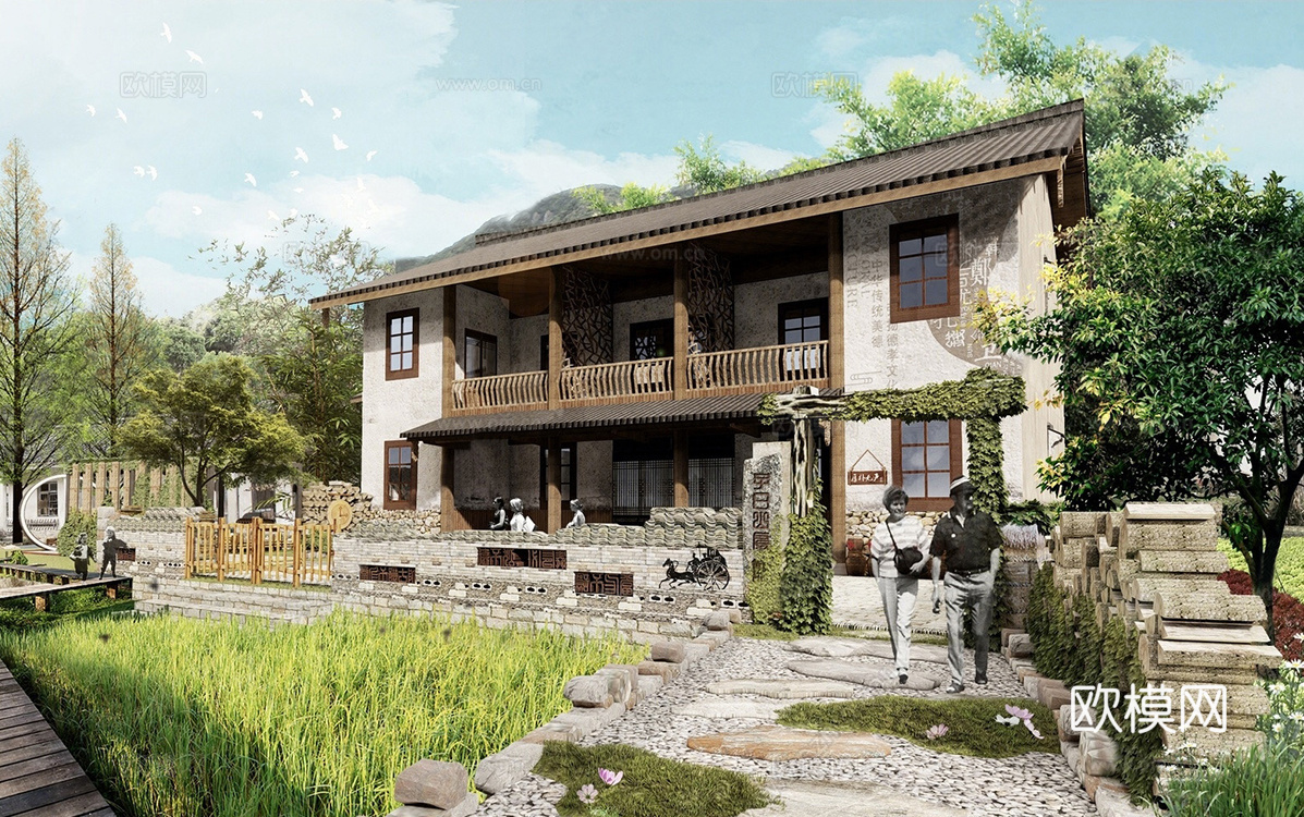 新中式乡村民房 美丽乡村 民宿 农村自建房su模型